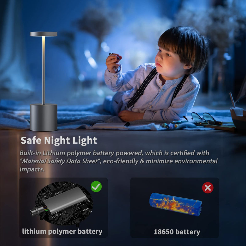 2Pack Cordless Table Lamp, Rechargeable LED Battery 5000mAh Metal USB Portable Powered Desk Lamp, 3 Levels Brightness Light for Restaurants Outdoor (2pack 10.25in Titanium)