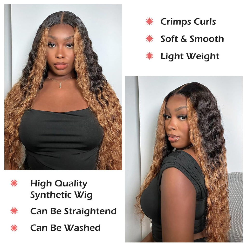 INSTASTYLE 30 Inch Synthetic Curly Wigs for Women Long Black Hair Wig Lace Front 4" Simulated Scalp Natural Loose Deep Wave Crimps Curls Wig As Hair Replacement Wigs 1B