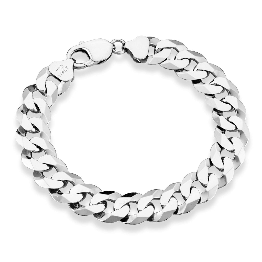 Miabella 925 Sterling Silver Italian 12mm Solid Diamond-Cut Cuban Link Curb Chain Bracelet, Jewelry For Men Made in Italy