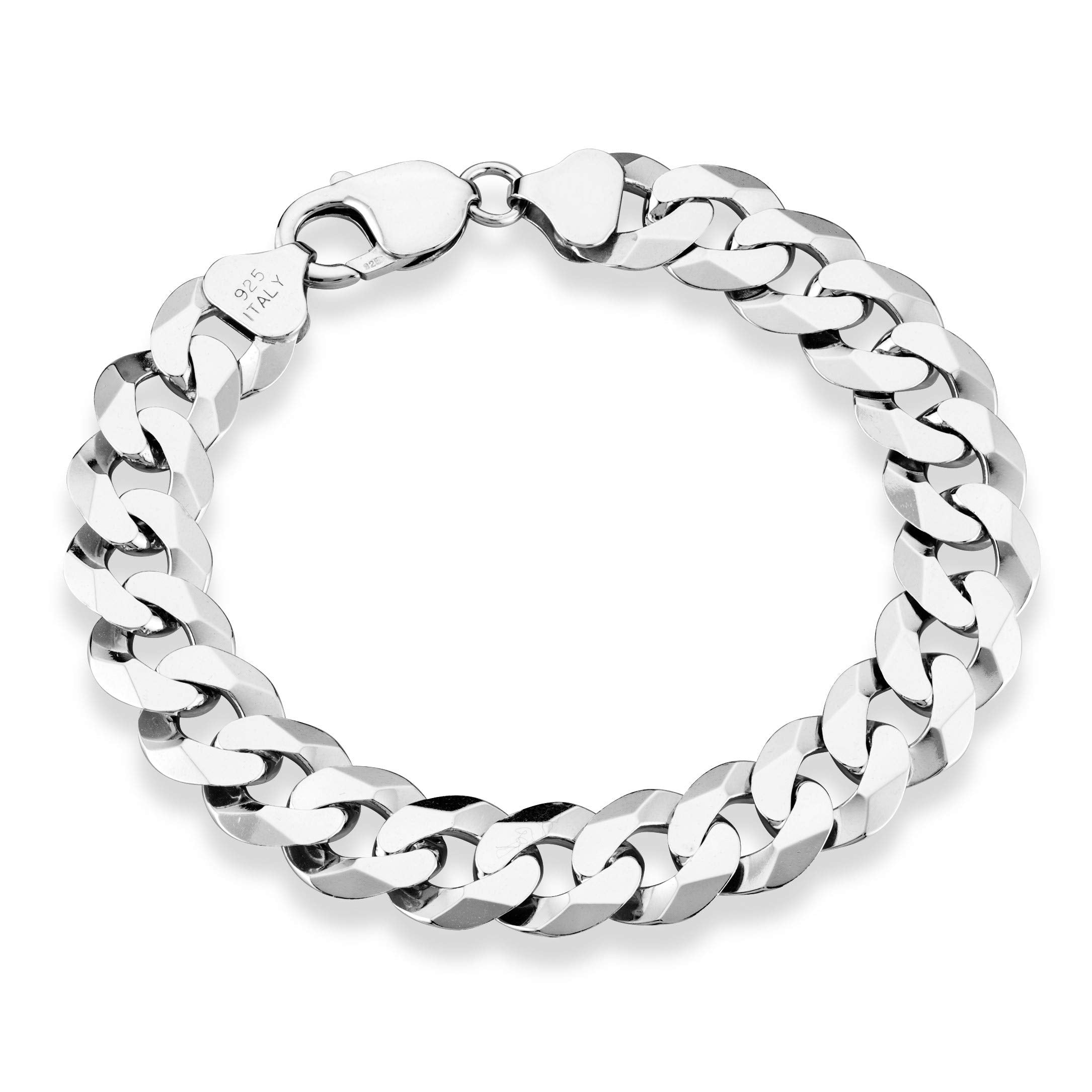 Miabella 925 Sterling Silver Italian 12mm Solid Diamond-Cut Cuban Link Curb Chain Bracelet, Jewelry For Men Made in Italy