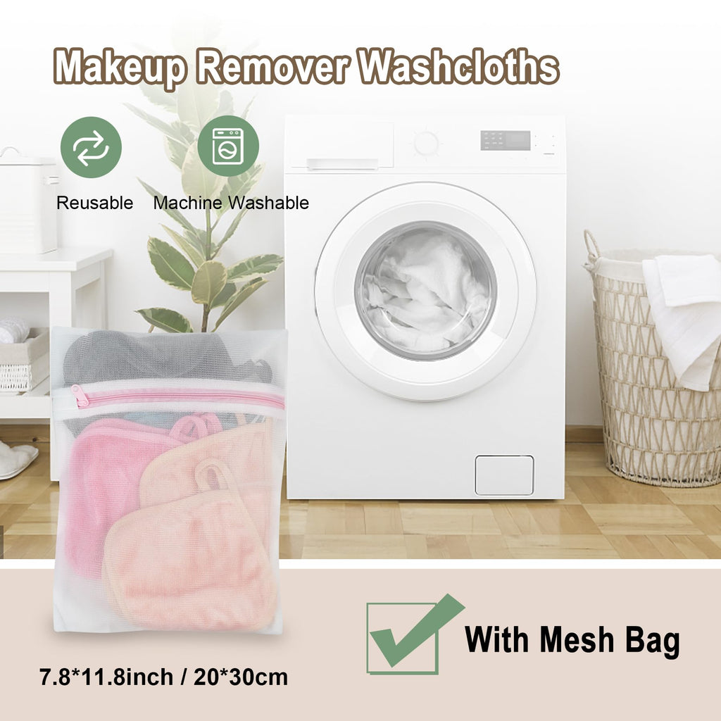 KODAMO Makeup Remover Cloth, Reusable Makeup Remover Pads Washable with Mesh Bag, Microfiber Makeup Removal Face Wash Cloths with Just Water, Gentle Soft, 12 Pack