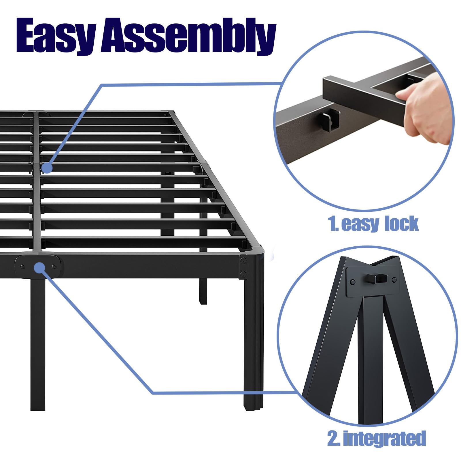 Hunlostten 16" Heavy Duty Twin Bed Frame No Box Spring Needed, Metal Platform Bed Frame Twin with Round Corners, Easy Assembly, Noise Free, Black