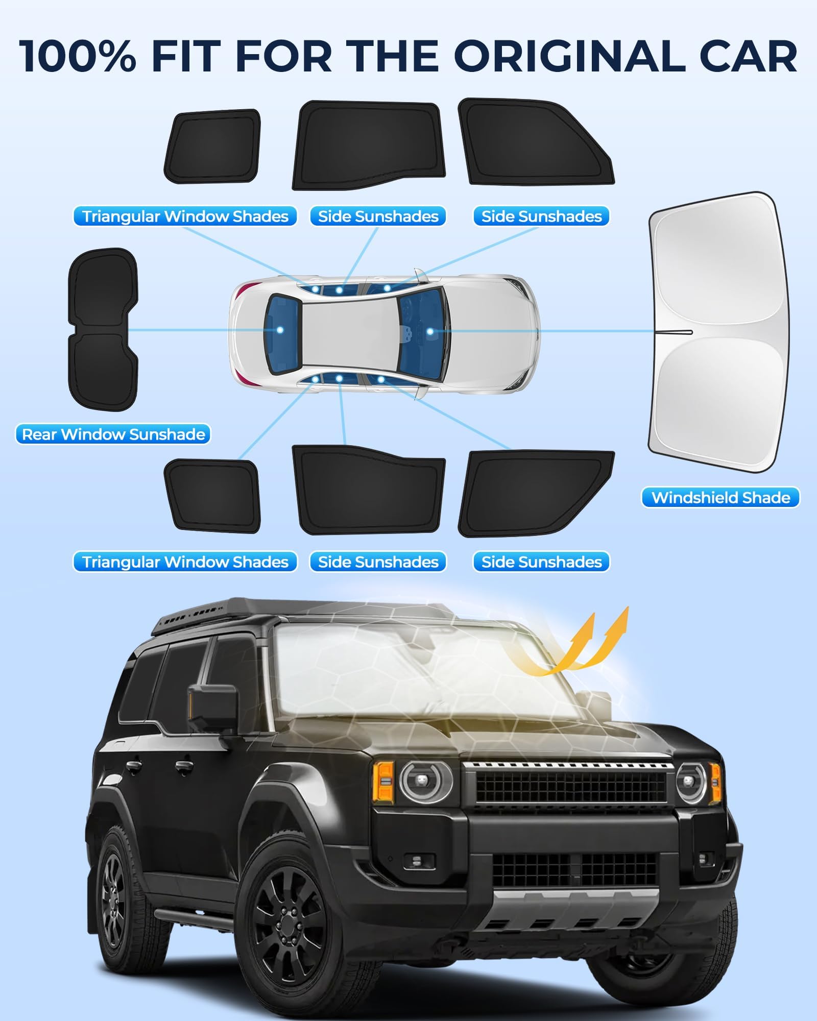 for Toyota 4Runner 2010-2024 Car Window Shades, 8pcs Privacy Sun Shade Set for Front Windshield Side and Rear Windows, Full Window Covers Keeps Vehicle Cool for Camping Napping