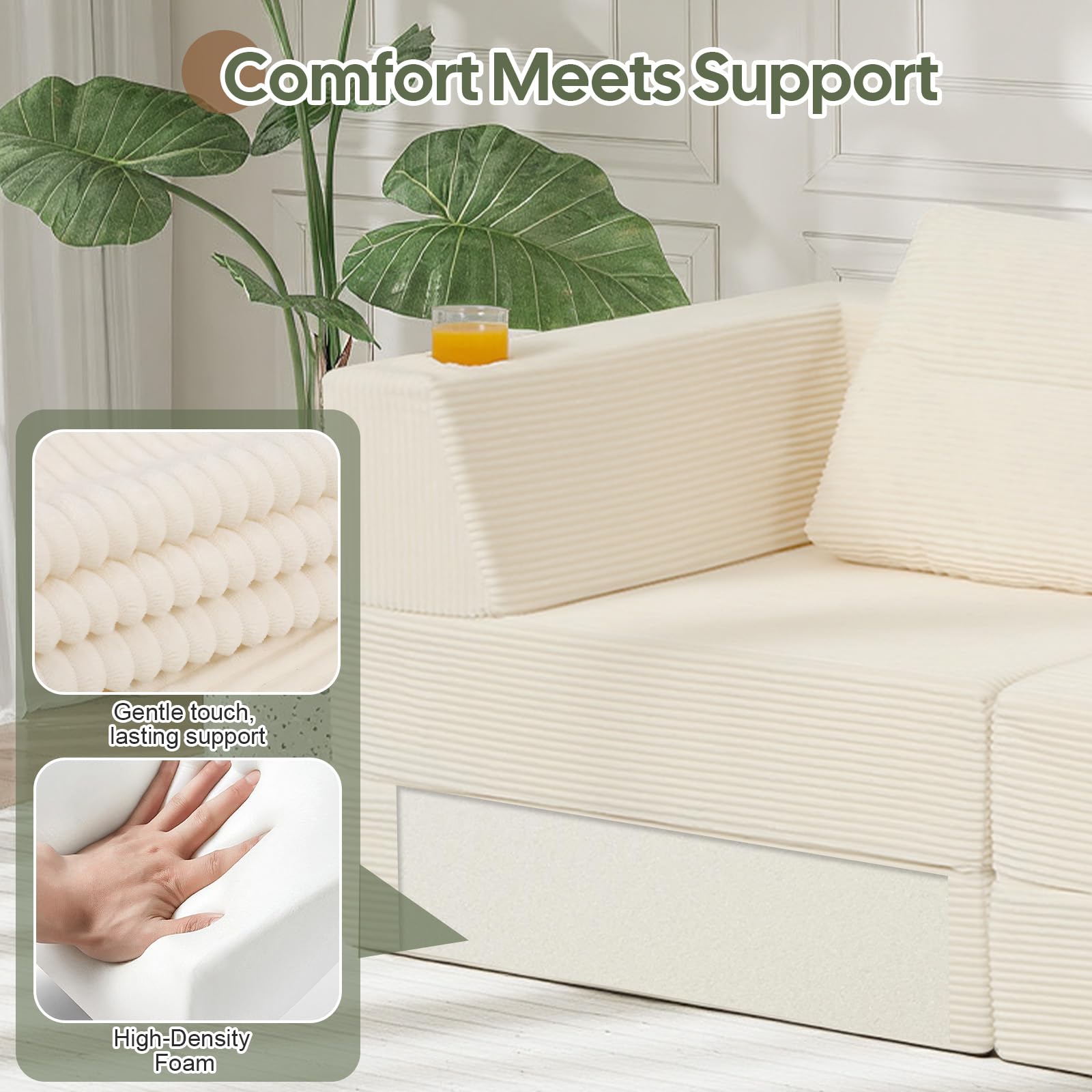 COMAX Futon Sofa Bed, 4‑in‑1 Convertible Sofa Bed, Folding Boneless Couches | Boneless Couch for living room, Fold Out Small Foldable Loveseat Floor Sleeper Mattress Lounge Space‑Saving, Ash Gray
