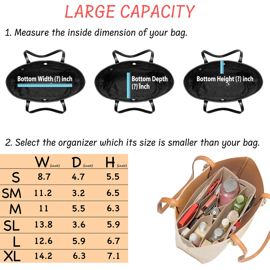 DailyPlus Purse Organizer Insert Felt Bag Organizer Handbag Organizer Insert Bag In Bag Organizer for Tote Purse Bag 14 Pockets Beige Small