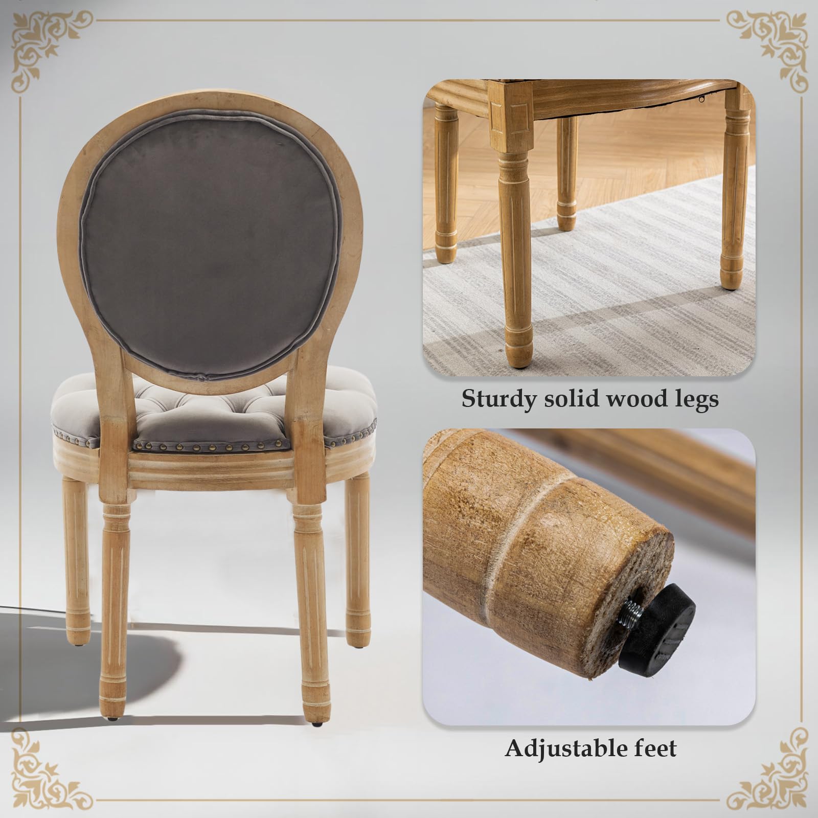 SoarFlash Linen French Dining Chairs Set of 2, Vantage Dining Chair with Round Back, Wood Leg Farmhouse Country Dining Chair for Living Room,Kitchen,Bedroom,Beige