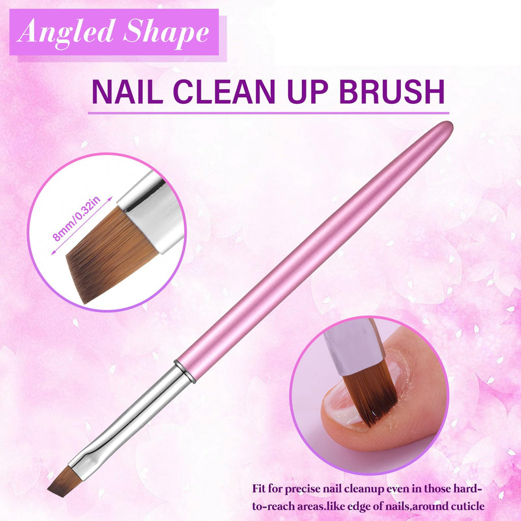 Nail Art Clean Up Brushes,Nail Brushes for Cleaning Polish Mistakes on the Cuticles, Acetone Resistant Nail Brush, Fingernail Cleaning Brushes for Nail Art and Designs (2 Pcs Round&Angled)