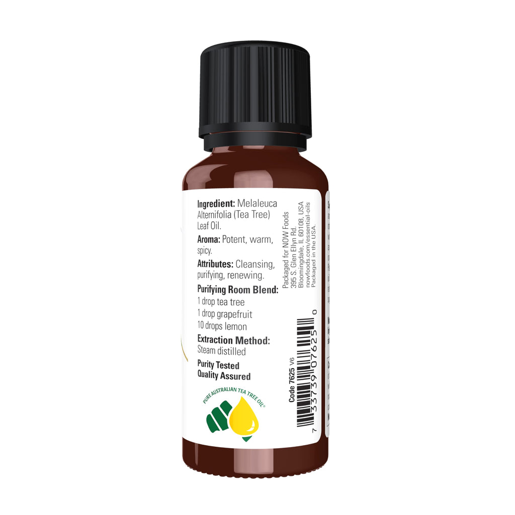 NOW Essential Oils, Tea Tree Oil, Cleansing Aromatherapy Scent, Steam Distilled, 100% Pure, Vegan, Child Resistant Cap, 1-Ounce