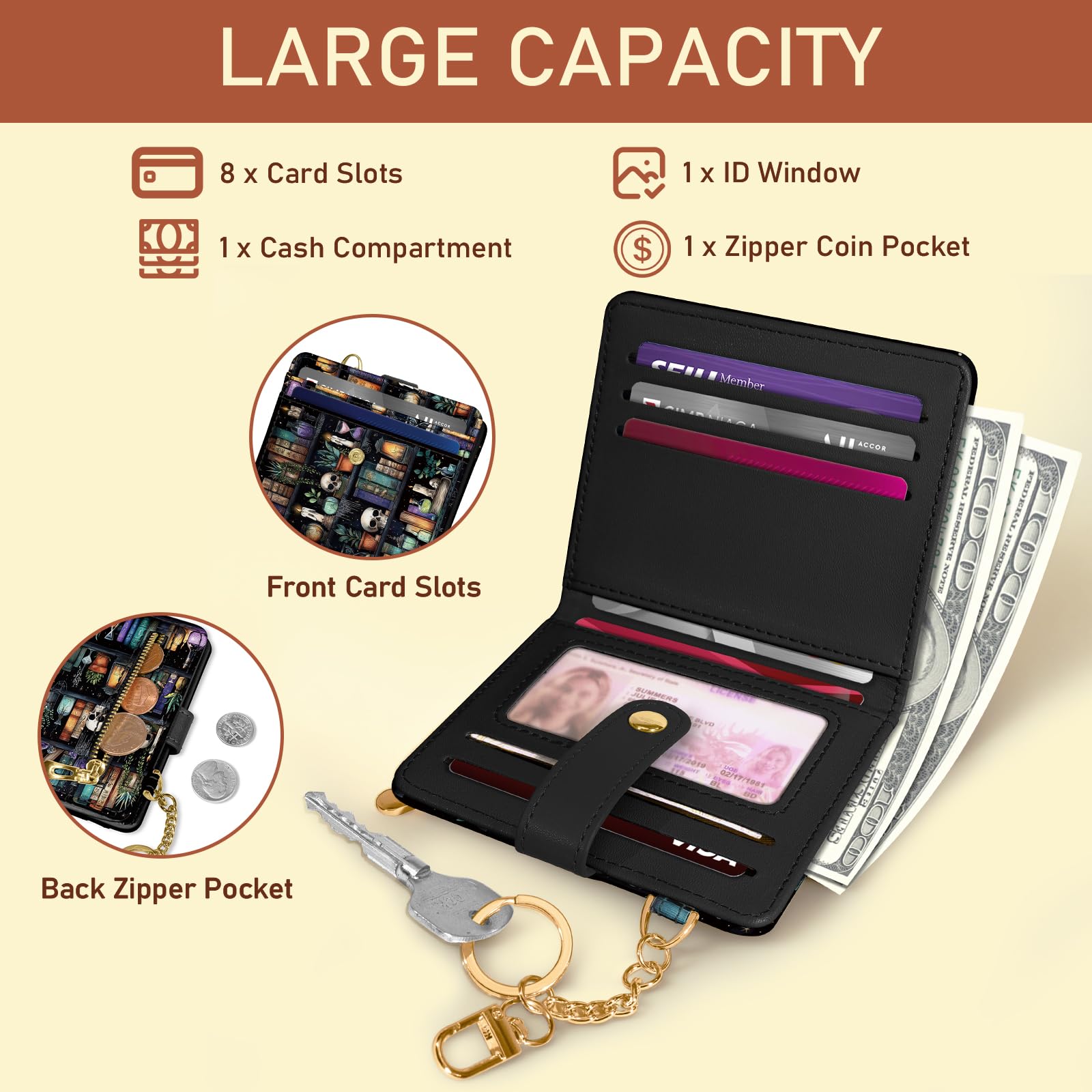 Jogjam Small Ladies Wallet, Rfid Slim Thin Compact Credit Card Women Wallet, PU Leather Bifold Cash Wallet, Zipper Coin Pocket & ID Window, Female Gifts Beige and Brown