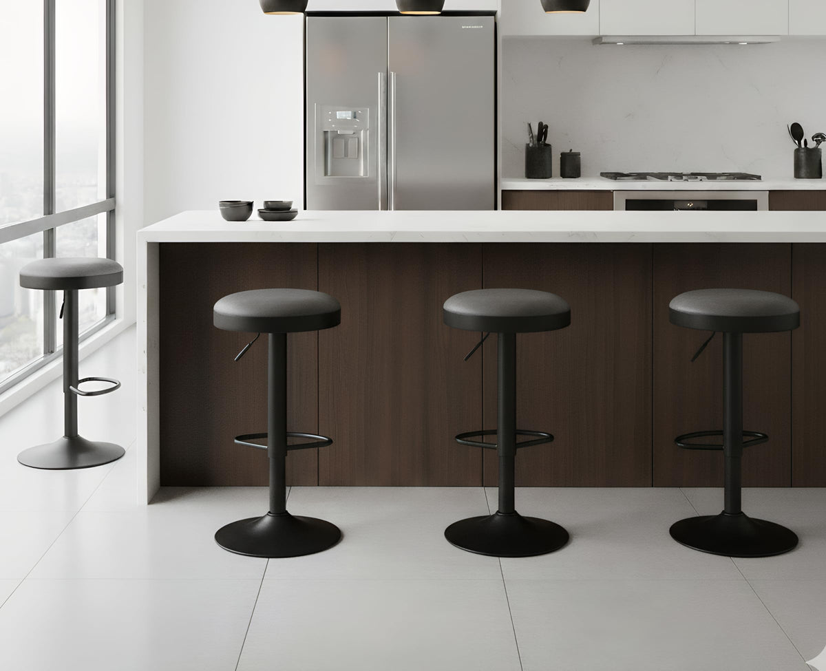 EALSON Modern Swivel Bar Stool Adjustable Counter Height Backless Barstools with Metal Base Leather Upholstered Round Bar Stool Chairs for Kitchen Island/Pub/Breakfast Bar, Beige 1PC