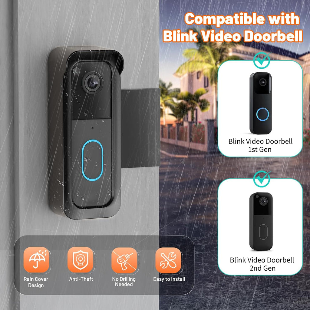 Blink Doorbell Mount, Anti-Theft Doorbell Camera Mount for Blink Video Doorbell 1st Gen & 2nd Gen, No Block Sensor & Night Vision, Doorbell Camera Mount Bracket with Rain Cover