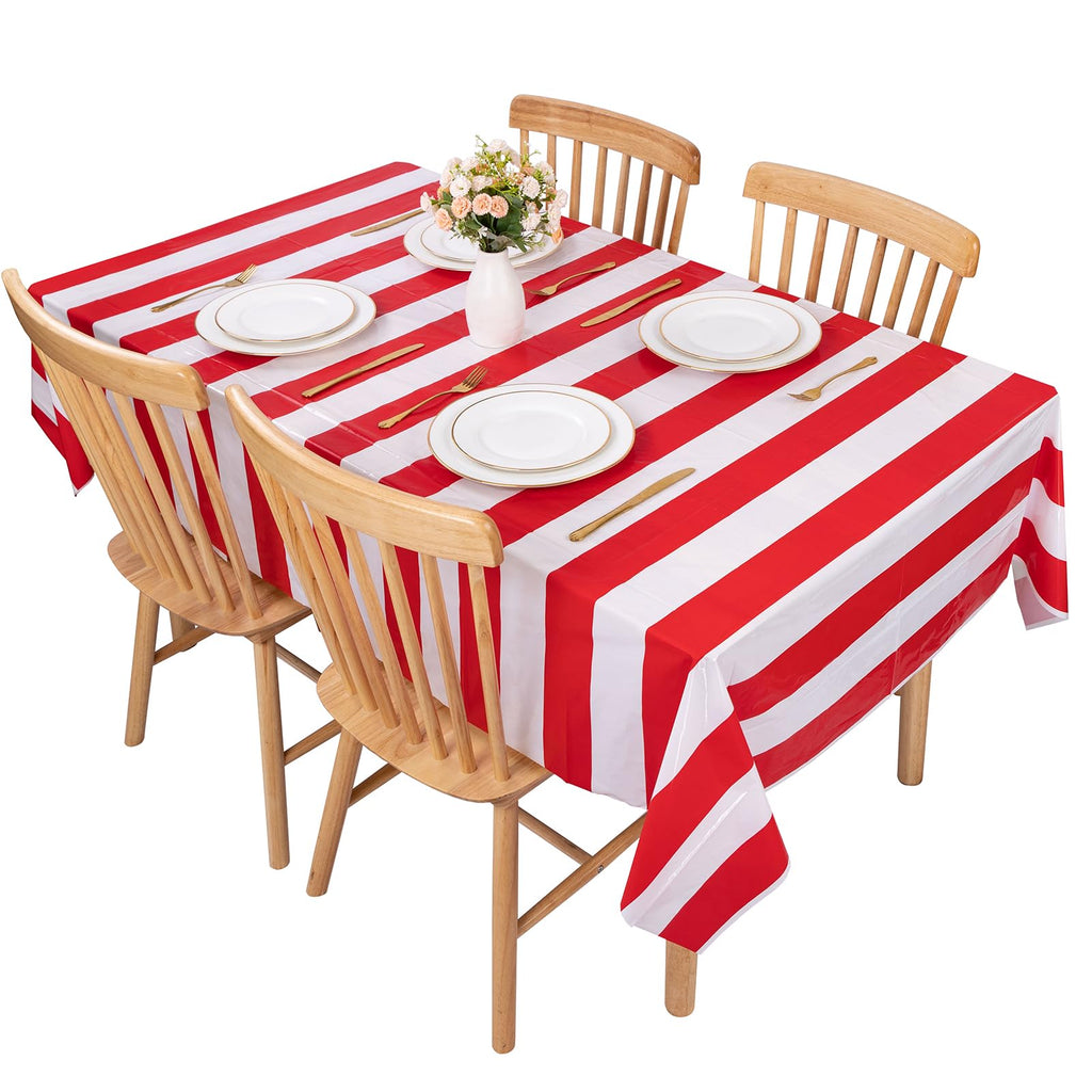 Kesfey 3 Packs Black and White Horizontal Striped Table Cloth 54 x 108 Inch Classic Black Stripe Tablecloths Disposable Plastic Stripe Table Covers Waterproof Picnic Tablecover for Halloween Party