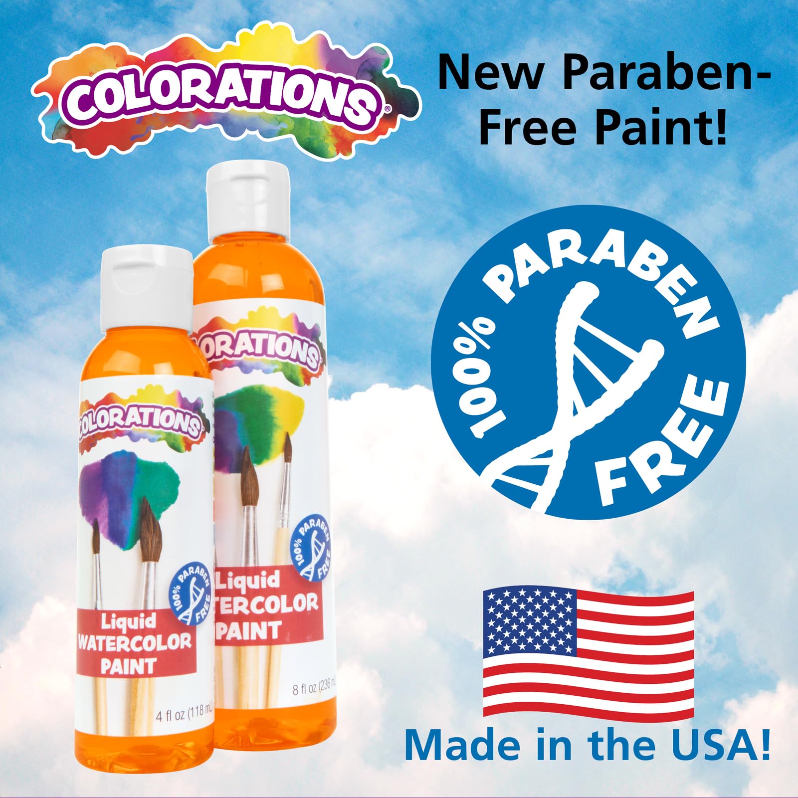 Colorations Paraben-Free Glitter Liquid Watercolor Paint, Set of 8 Vibrant Colors, 8 fl oz, Non-Toxic and Made in The USA