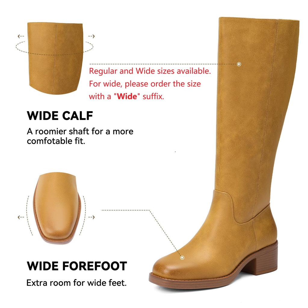 DOBOLIN Wide Calf Knee High Boots for Women Tall Fall Boots Square Toe