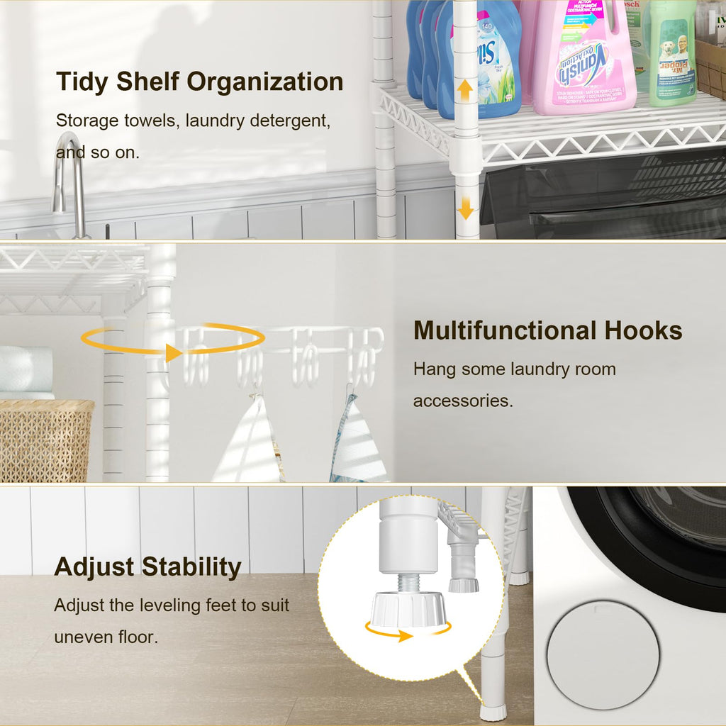 Ulif U8 Medium Laundry Room Storage Organizer, Over the Washer and Dryer Storage Shelves for Laundry Organization, 32.3”W x 17.3”D x 76.2”H, Suit Washing Machine Width within 29.9”, Hold 304 lb, Black