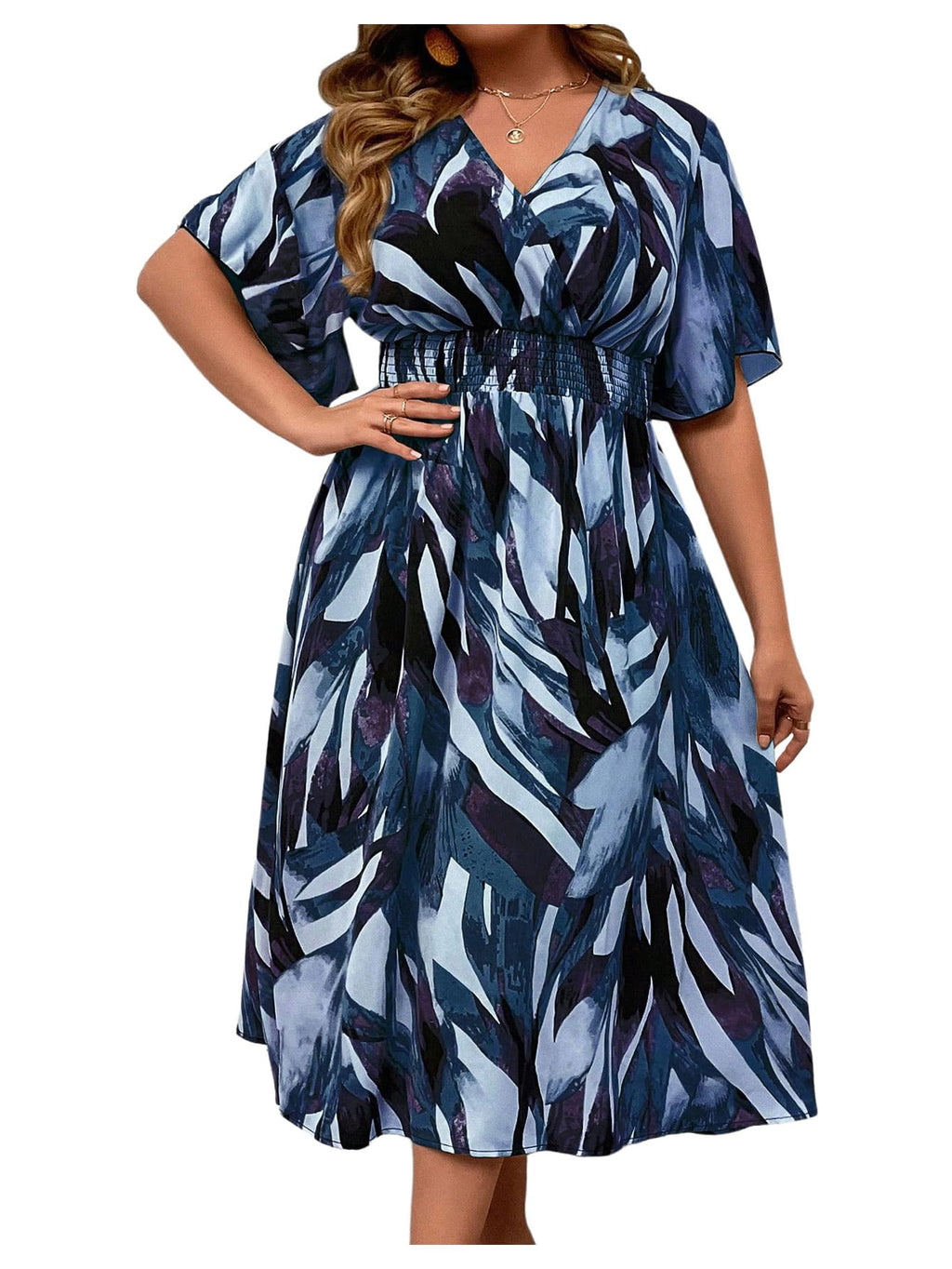 Floerns Women's Plus Size Boho Hawaiian Tropical Dresses V Neck Short Sleeve Floral A Line Long Dress Vacation Beach Outfits