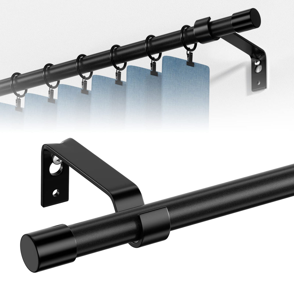 Curtain Rods for Windows, Single Adjustable 32 to 48 inch Curtain Rod Set with Brackets, 5/8 inch Diameter Metal Drapery Rod for Bedroom, Kitchen, Heavy Duty, Black