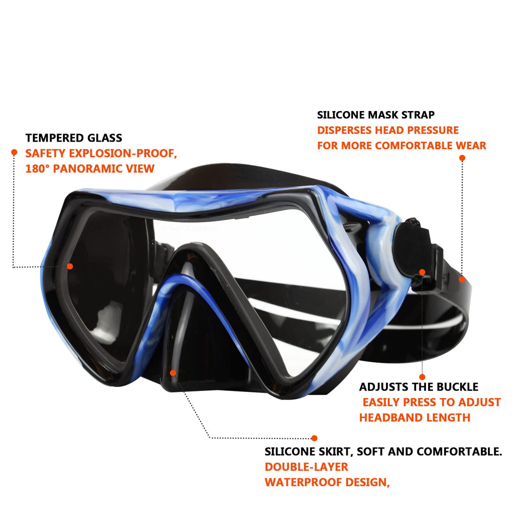Snorkeling Gear for Adults, Dry Snorkel Mask Set, Scuba Diving Snorkle mask Set Adult, Panoramic Wide View Anti-Fog Dive mask, Swimming Diving Snorkeling Packages