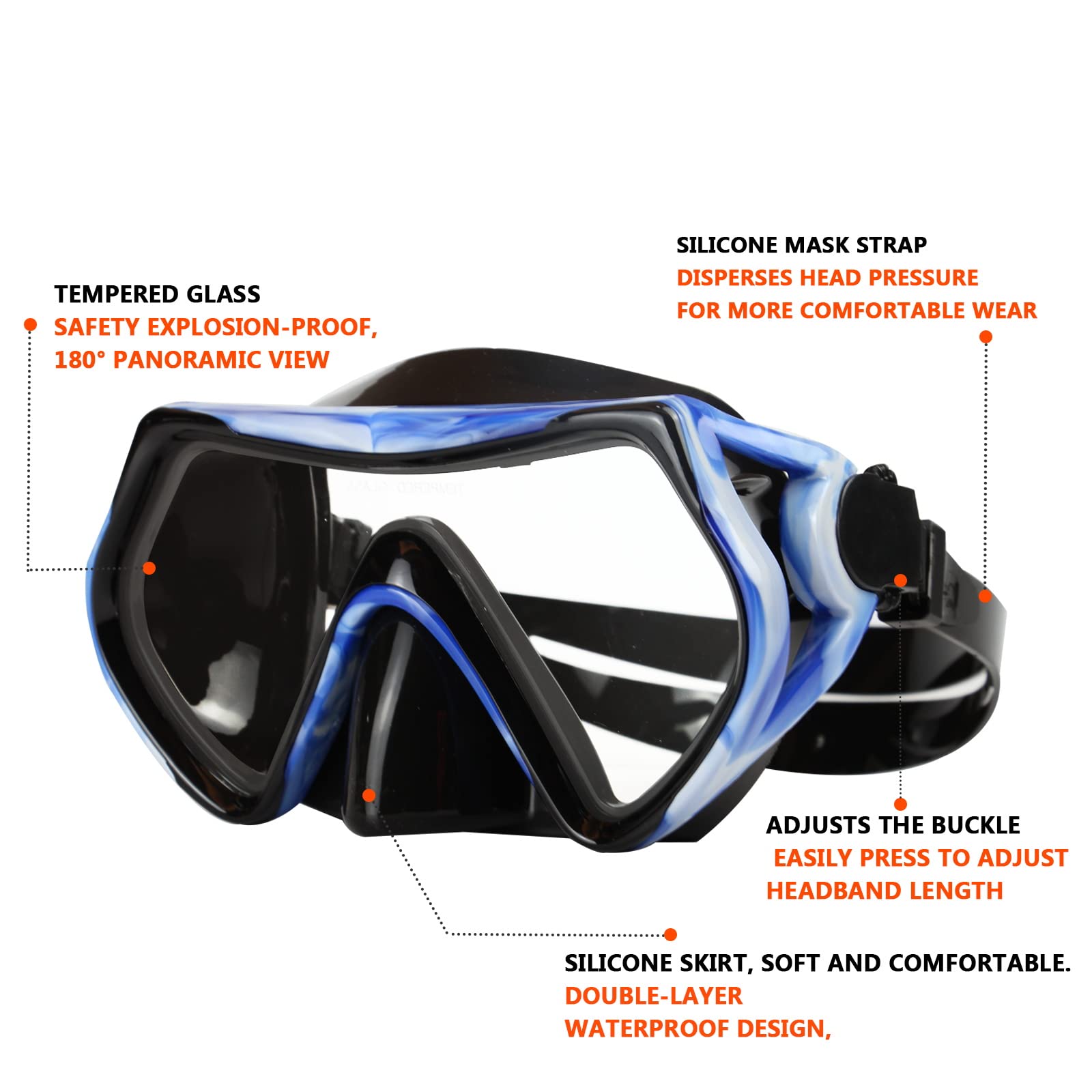 Snorkeling Gear for Adults, Dry Snorkel Mask Set, Scuba Diving Snorkle mask Set Adult, Panoramic Wide View Anti-Fog Dive mask, Swimming Diving Snorkeling Packages