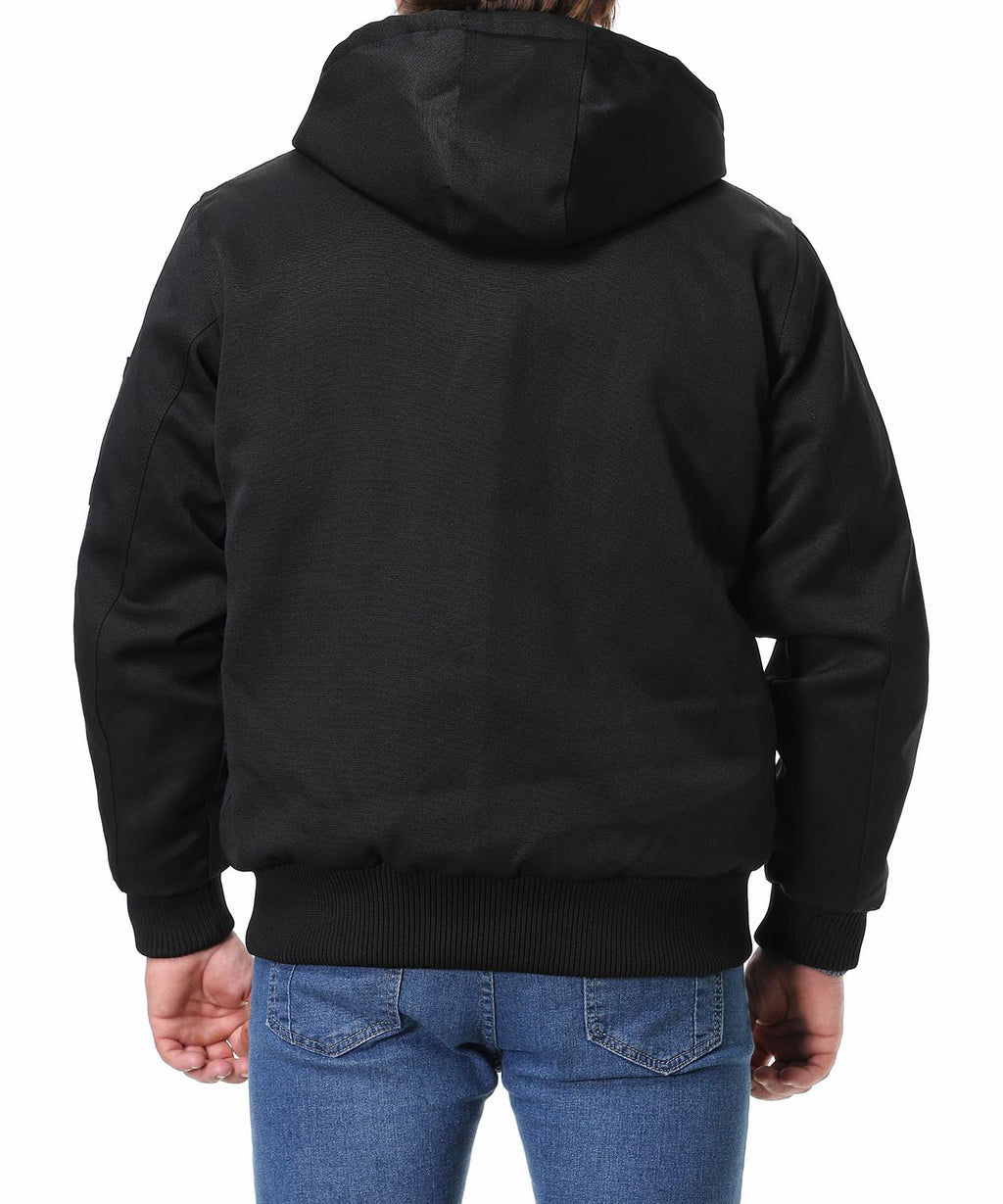 TUAOVA Men's Fit Relaxed Work Coat Fleece Lined Waterproof Workwear Winter Hooded Jacket with Multiple Pockets