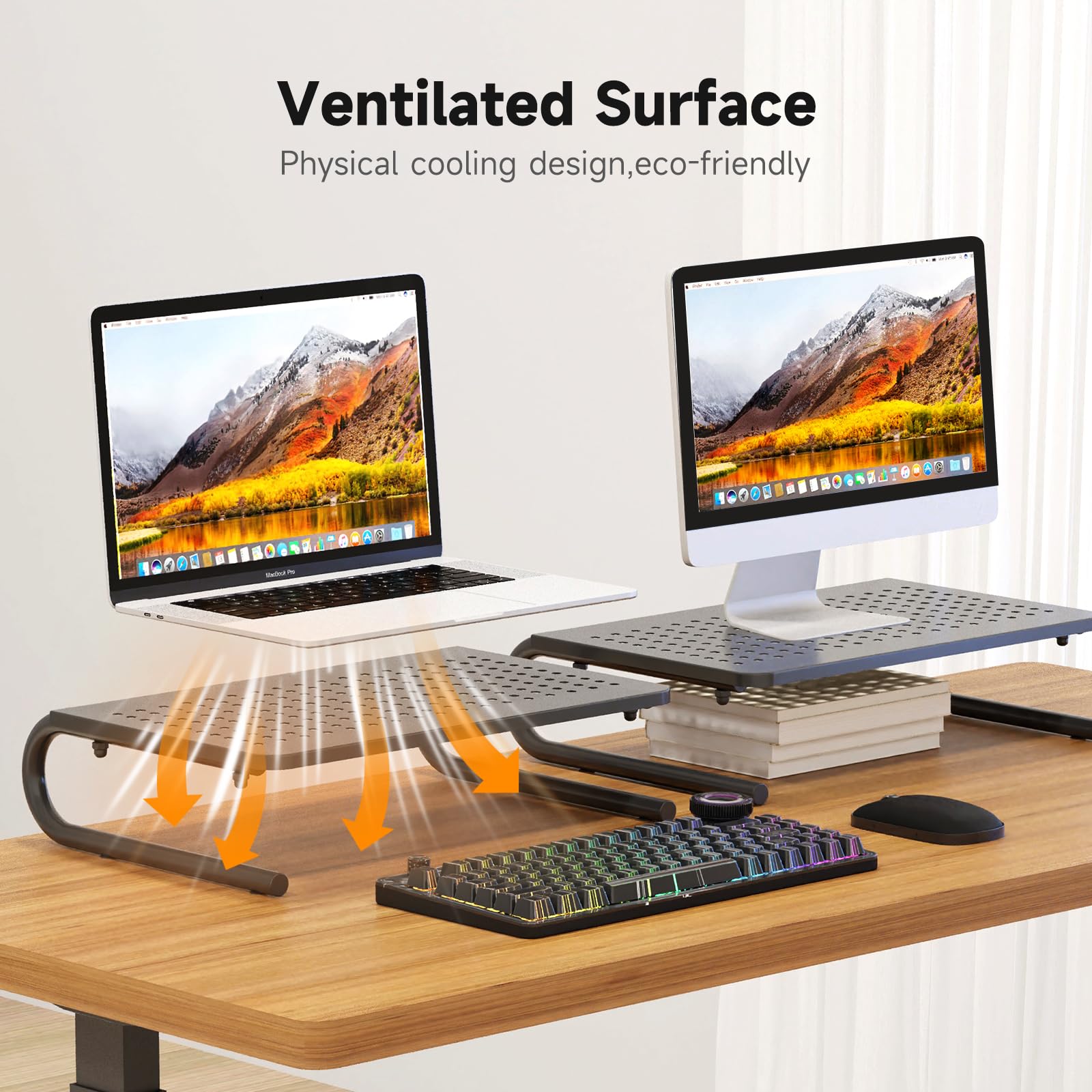 suptek Clamp-on 32 Inch Dual Monitor Desk Mount Riser Shelf Computer Stands for 2 Monitor,Laptop,Printer, Notebook,32.2” x 7.8” x 5.7”