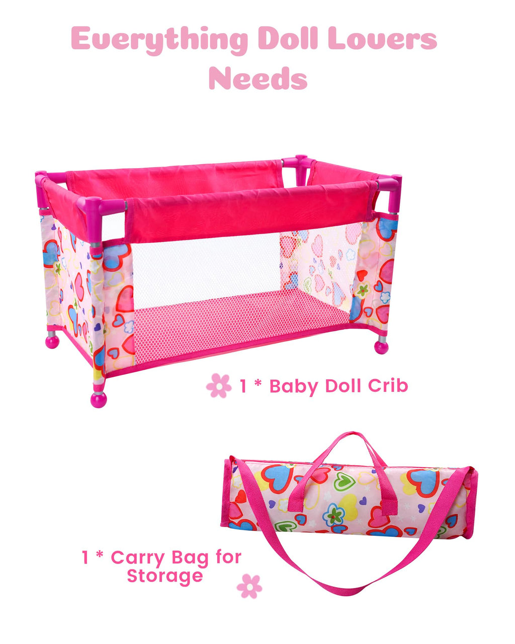 BABESIDE Baby Doll Crib Set for 18 Inch Dolls, Baby Doll Bed Playpen Toy Crib with Storage Bag for Reborn Baby Doll Accessories