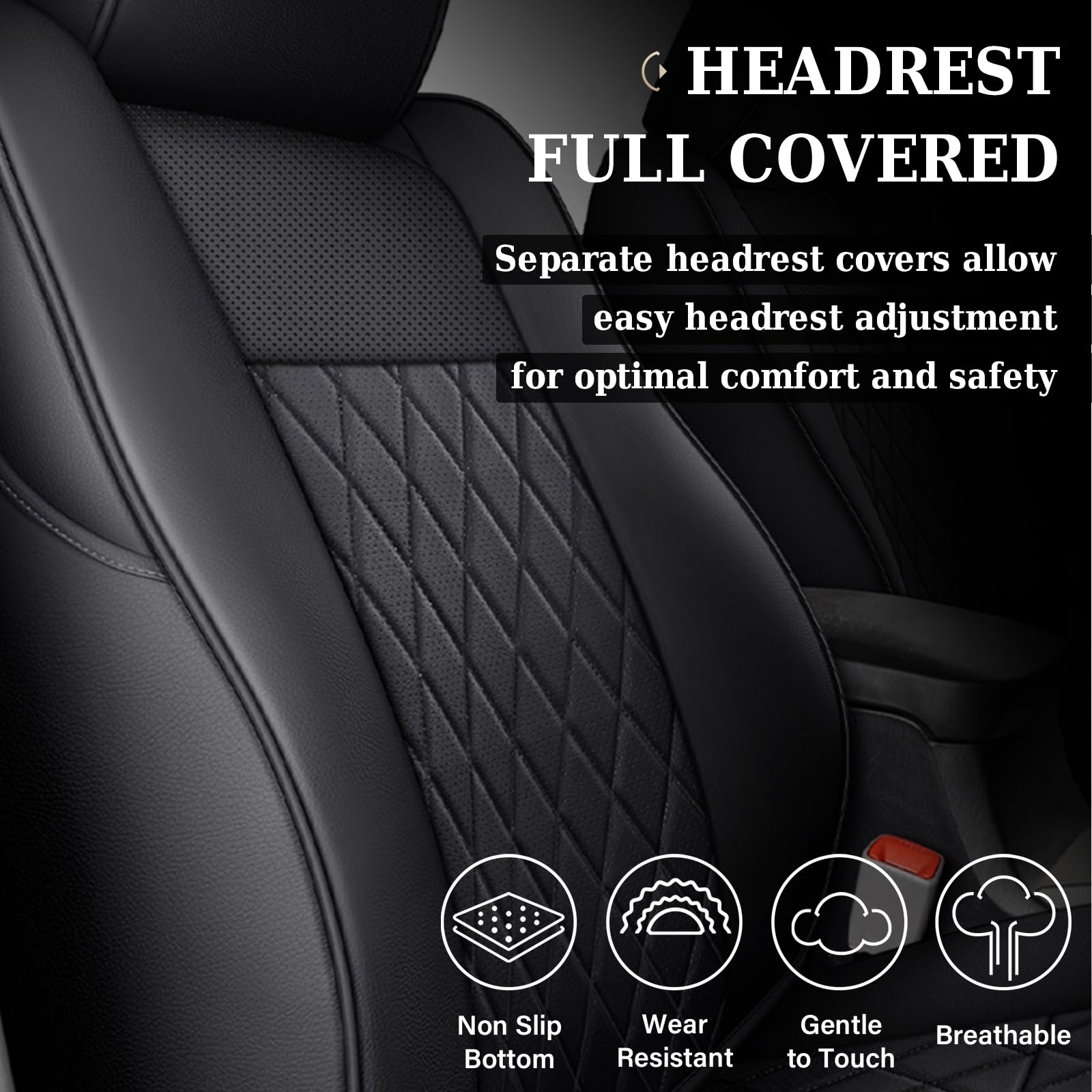 Coverado Tacoma Seat Covers, Car Seat Covers Front Seats, Leather Seat Covers for Cars Car Seat Protector Cushion Tacoma Accessories Custom Fit 2005-2023 Toyota Tacoma Double/Crew Cab(Black)