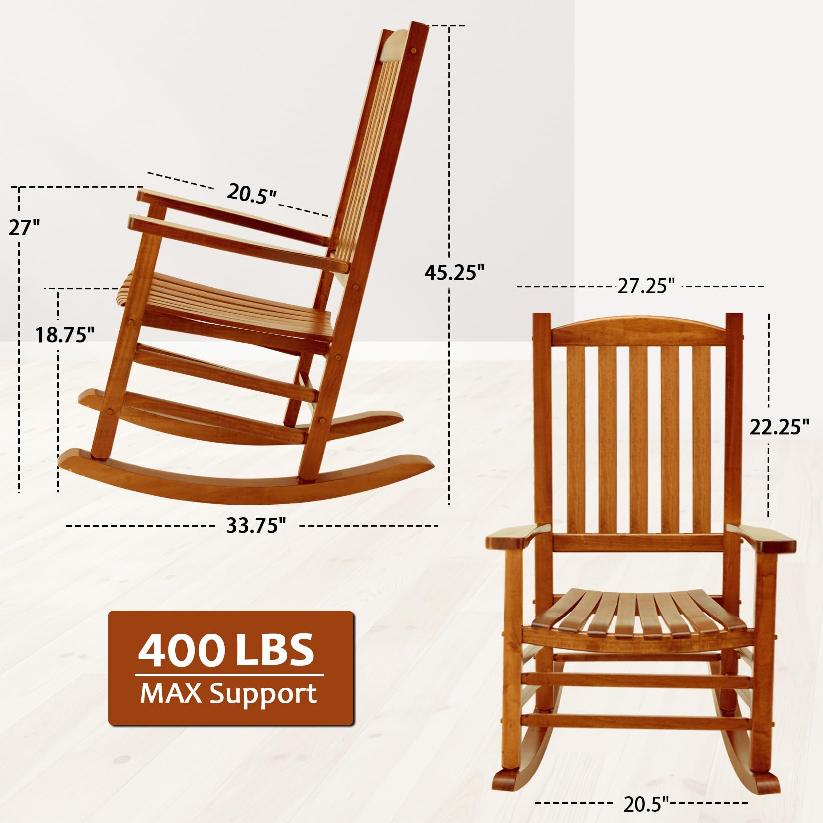 Hupmad Wooden Rocking Chair Outdoor Oversized Porch Rocker Chair,Patio Wooden Rocker with High Back and Armrest,All Weather Rocker Slatted for Backyard,Garden,400 lbs Support,Black