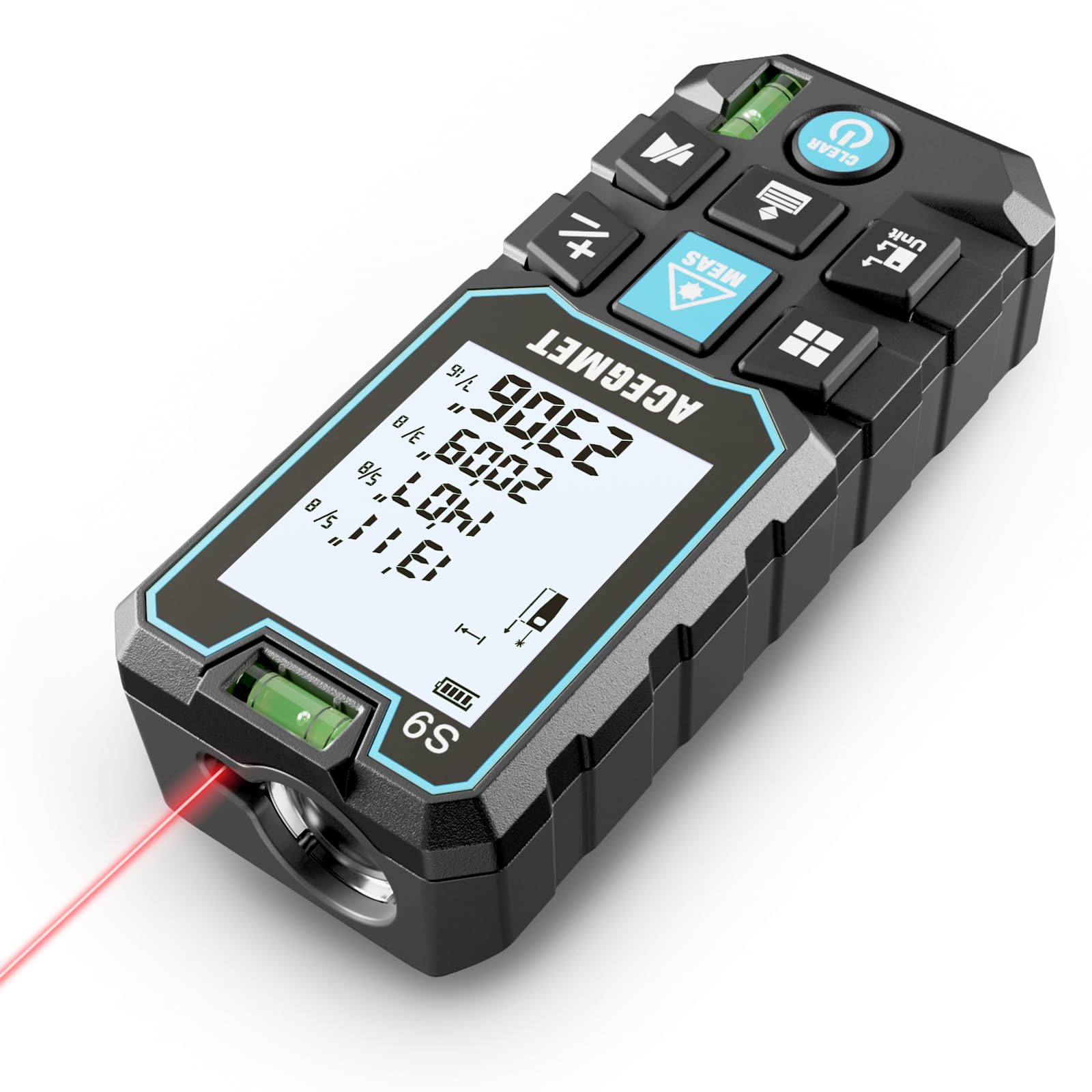 ACEGMET Laser Measure, 229ft/70m Laser Measurement Tool, S9 Room Laser Measuring Tool with 2 Bubble Levels, LCD Backlit Display, IP54 Waterproof, Pythagorean Mode for Distance, Area, Volume