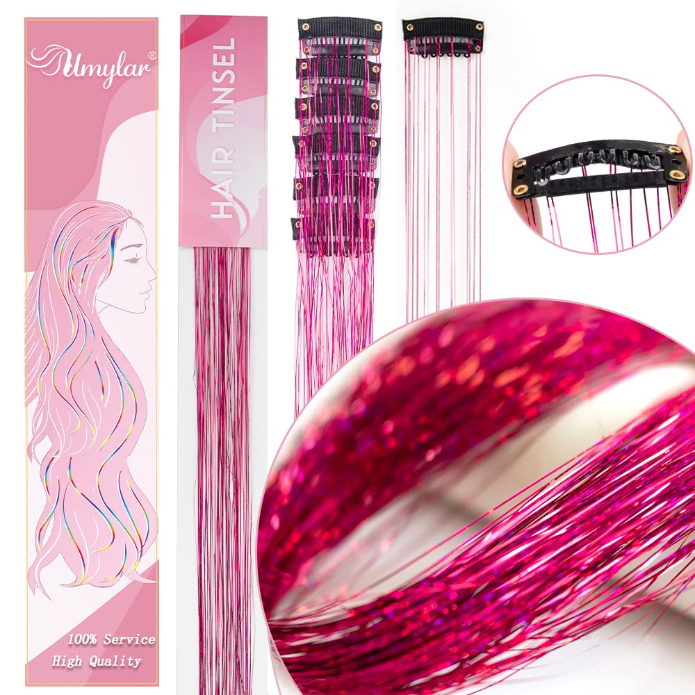 Clip in Hair Tinsel, Pack of 12 Pcs 20 Inch,Glitter Tinsel Hair Extensions, Festival Tinsel Fairy Hair Extension Party Dazzle Hair Accessories Strands Kit for Women Girls(12Pcs,Black#)
