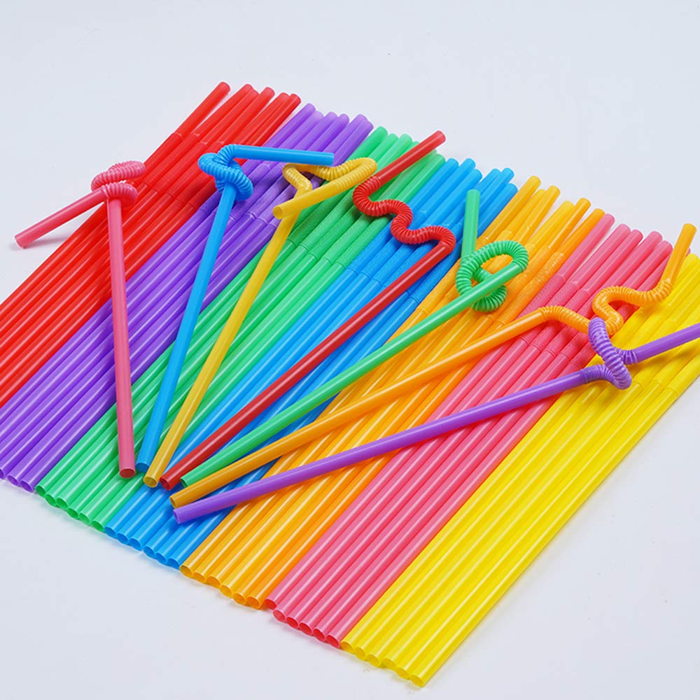 100 Pcs Colorful Plastic Long Flexible Straws.(0.23''diameter and 10.2"long)