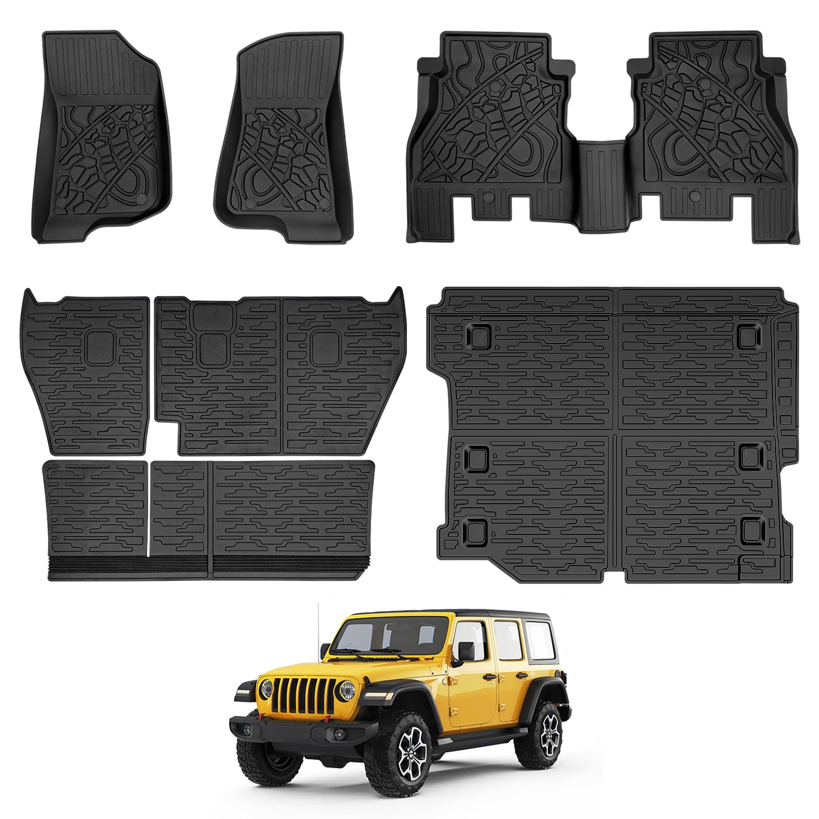 Cargo Mats for 2018-2025 Jeep Wrangler JL Unlimited 4X4 Trunk Mat with Backrest Liner, All Weather TPE Protector Rear Back Seat Mats for 18-25 Wrangler JL 4X4 4 Door Accessories