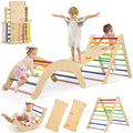 Belleur 7-in-1 Climbing Toys for Toddlers 1-3 Years Old, Foldable Wooden Pikler Triangle Set Indoor, Montessori Climbing Set with Arch, Ramp & Ladder - Natural