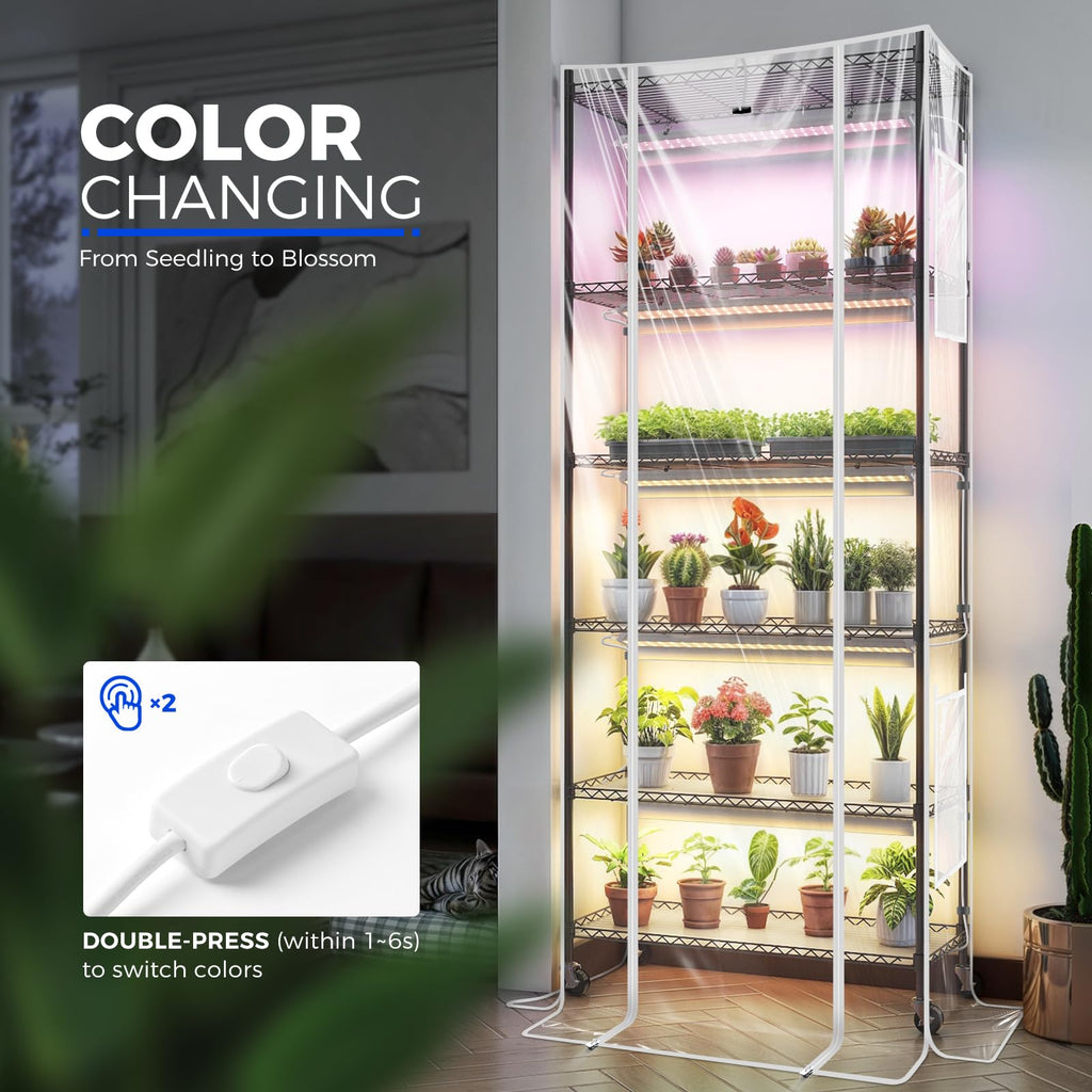 CX2 Plant Stand with Grow Lights for Indoor Plants, 6-Tier Metal Plant Shelf Display Rack with 2FT 150W Full Spectrum Plant Light, 3 Adjustable Spectrum, Timer, for Growing, 29.5x13.8x71IN