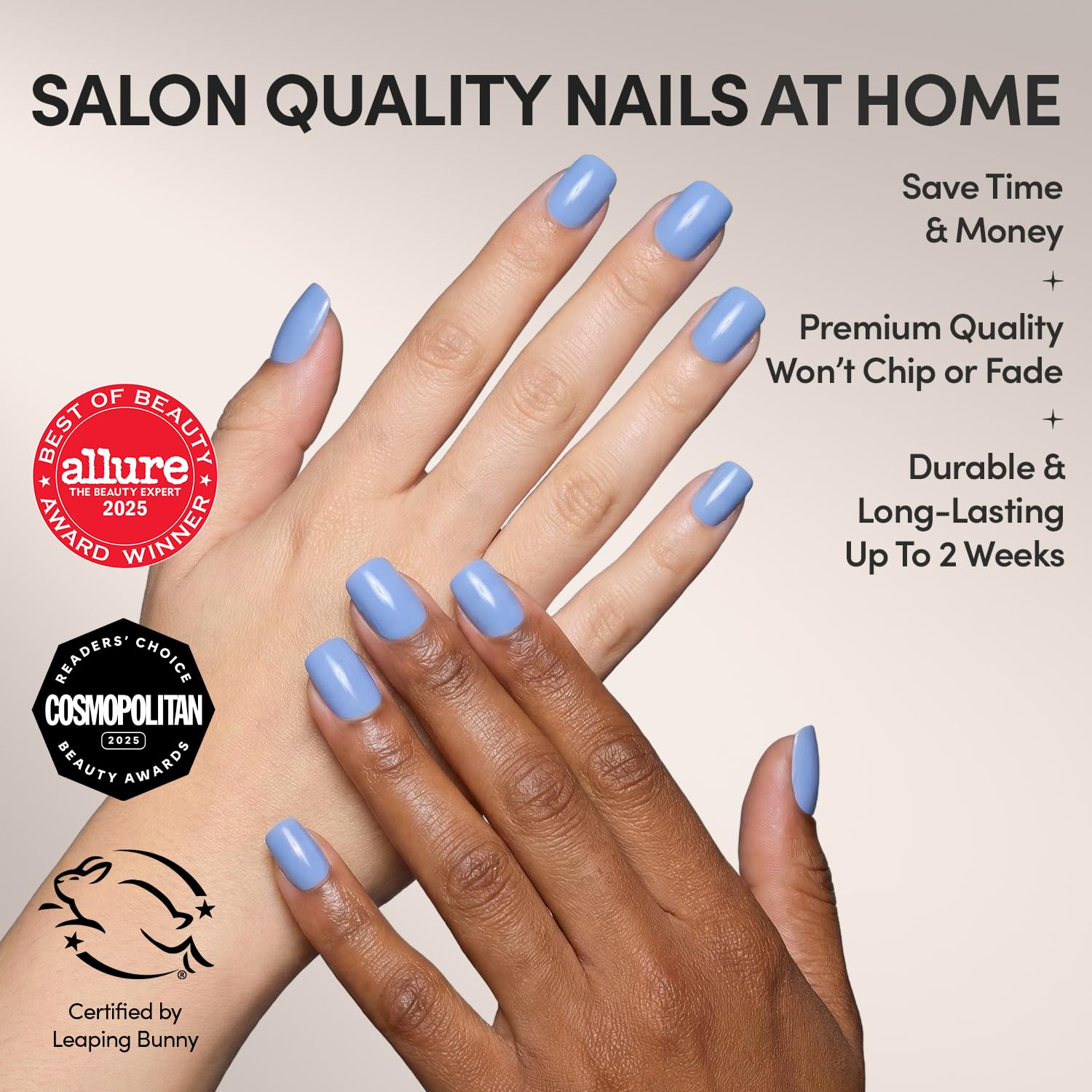 Glamnetic Press On Nails - Cashmere Blue | Opaque Soft Pale Sky Blue Short Squoval Fake Nails, Salon Quality | 15 Sizes - 30 Nail Kit