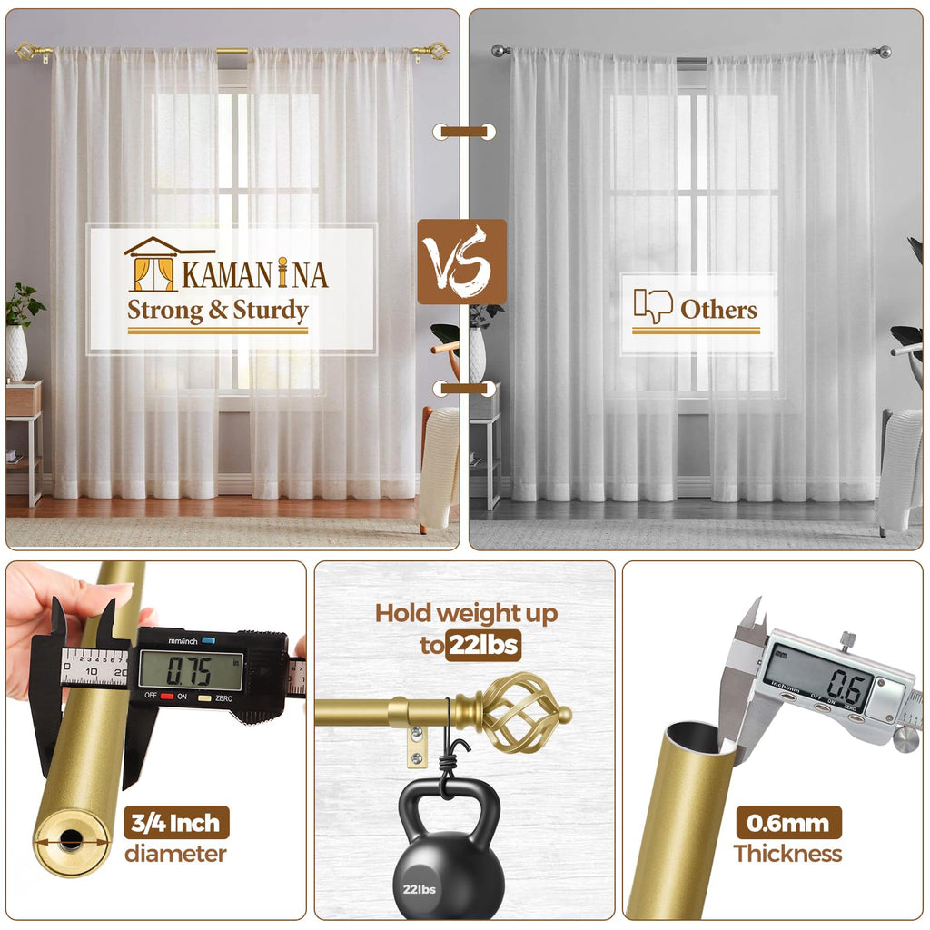 KAMANINA Silver Curtain Rod 32 to 58 Inch(2.6-4.8ft), Adjustable Curtain Rods for Windows 28 to 48 Inch, 3/4 Inch Splicing Drapery Rods with Twisted Cage Finial