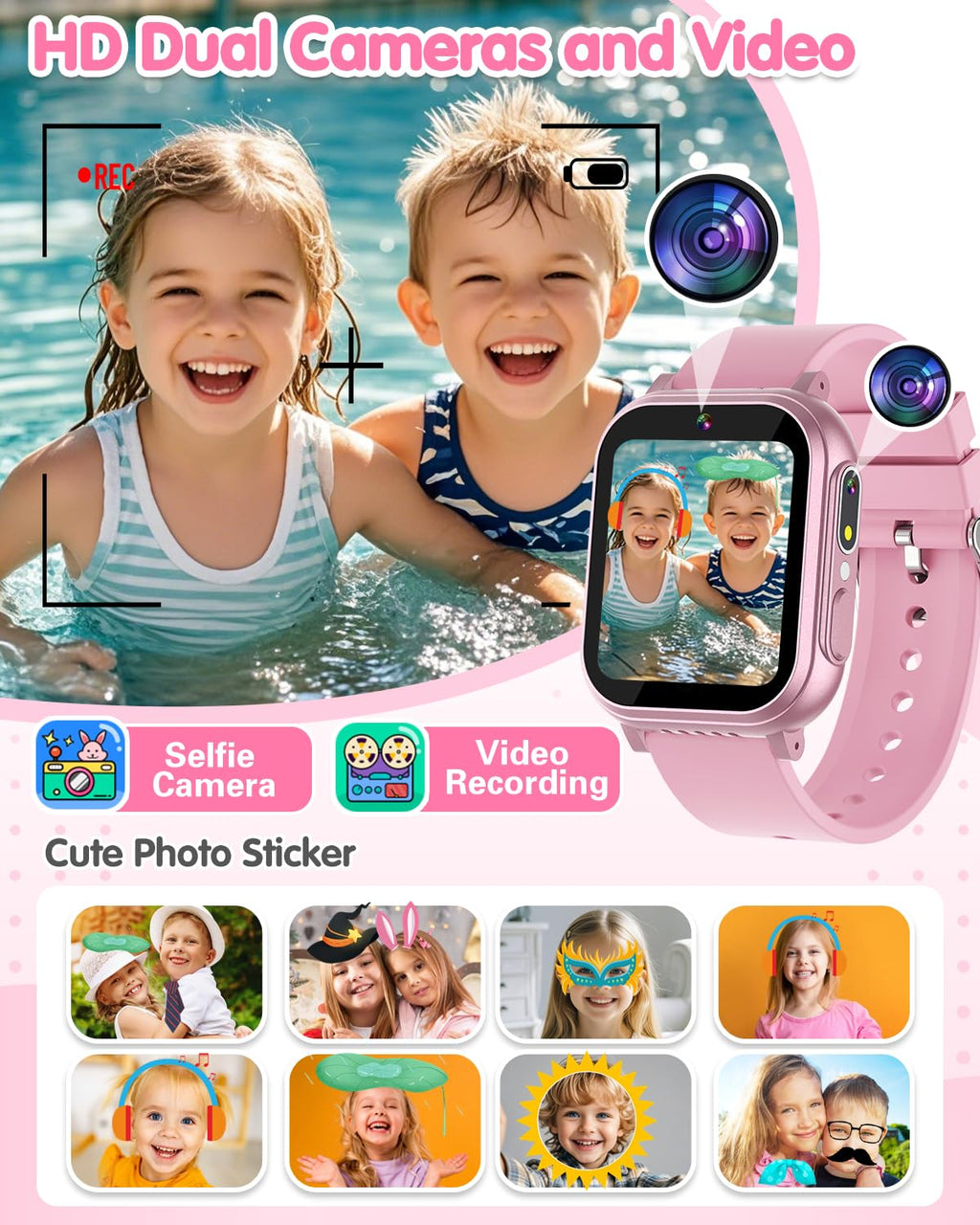 Kids Waterproof Smart Watch Boys Toys Age 5-12 with 32 Games, Dual Camera, Habit Tracking, Music Player, Video, Alarm Clock, HD Touchscreen Watch for Kids Birthday Gift for 3-12 Years Old Boys(Black)