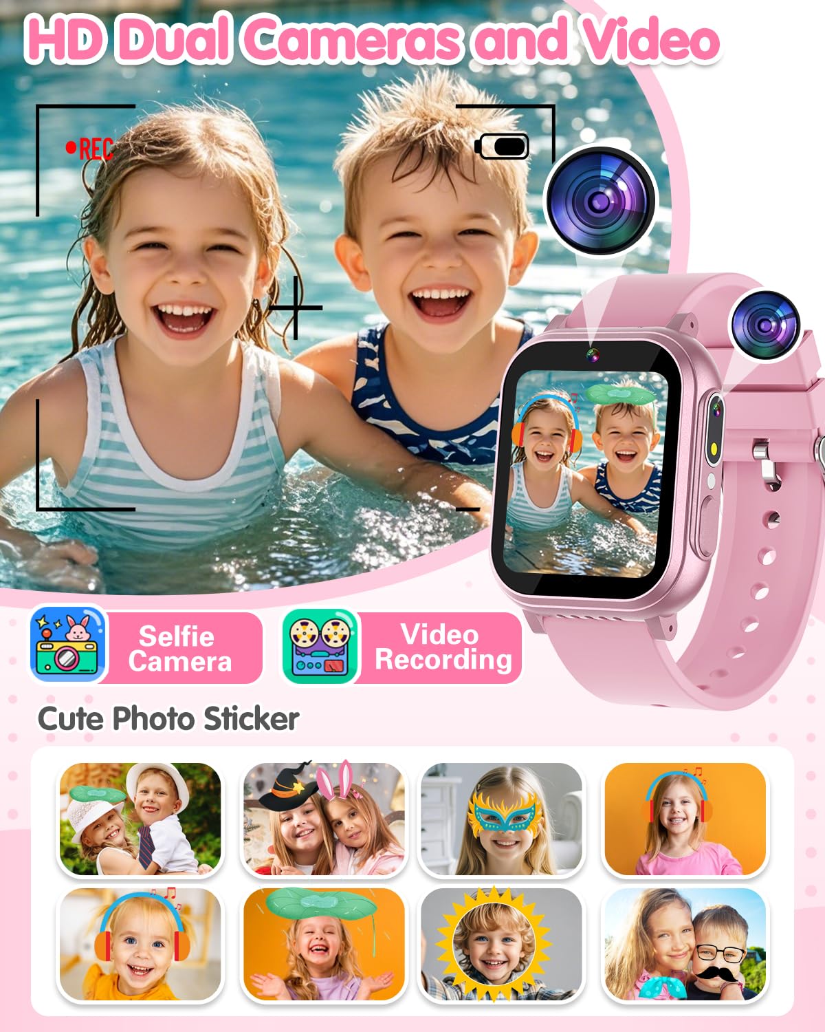 Kids Waterproof Smart Watch Boys Toys Age 5-12 with 32 Games, Dual Camera, Habit Tracking, Music Player, Video, Alarm Clock, HD Touchscreen Watch for Kids Birthday Gift for 3-12 Years Old Boys(Black)