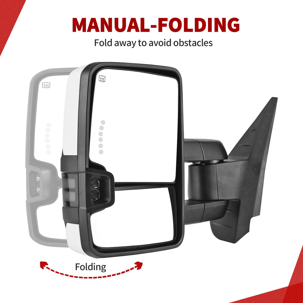 YITAMOTOR Towing Mirrors Compatible with 07-13 Silverado 1500 2500 3500 Tahoe Suburban Avalanche GMC Sierra Yukon Cadillac LED Turn Signal Light Power Heated Manual Telescoping Folding