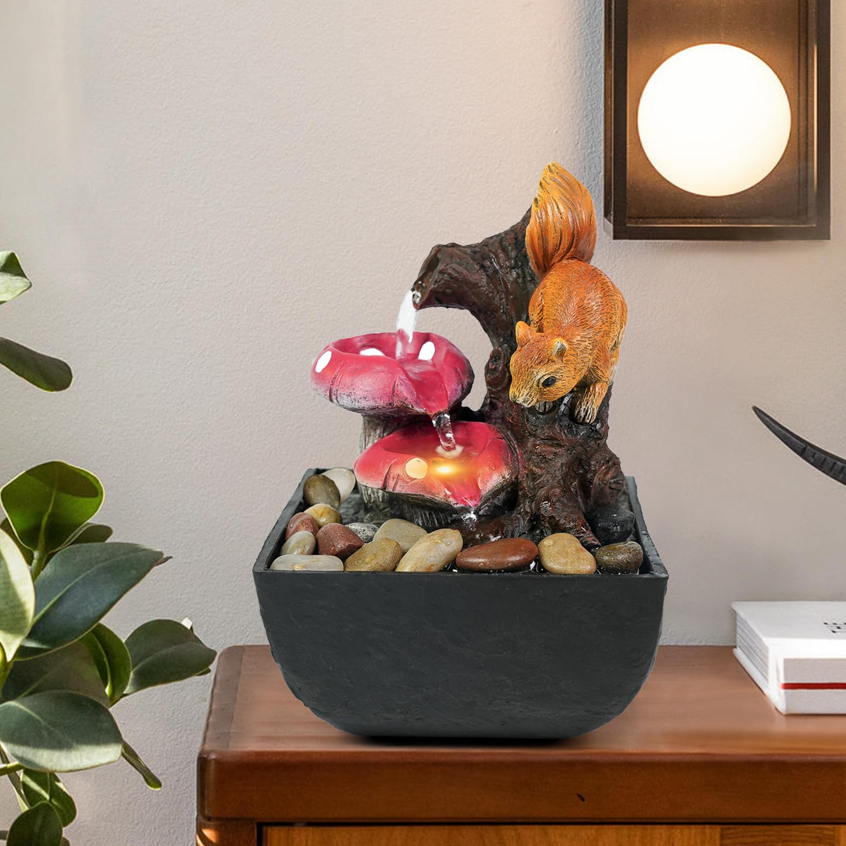 Ferrisland Tabletop Water Fountain, Zen Meditation Indoor Waterfall Fountain, Heart Shape Decoration with LED Light for Home Office Bedroom Relaxation Decor, Gift Ideas