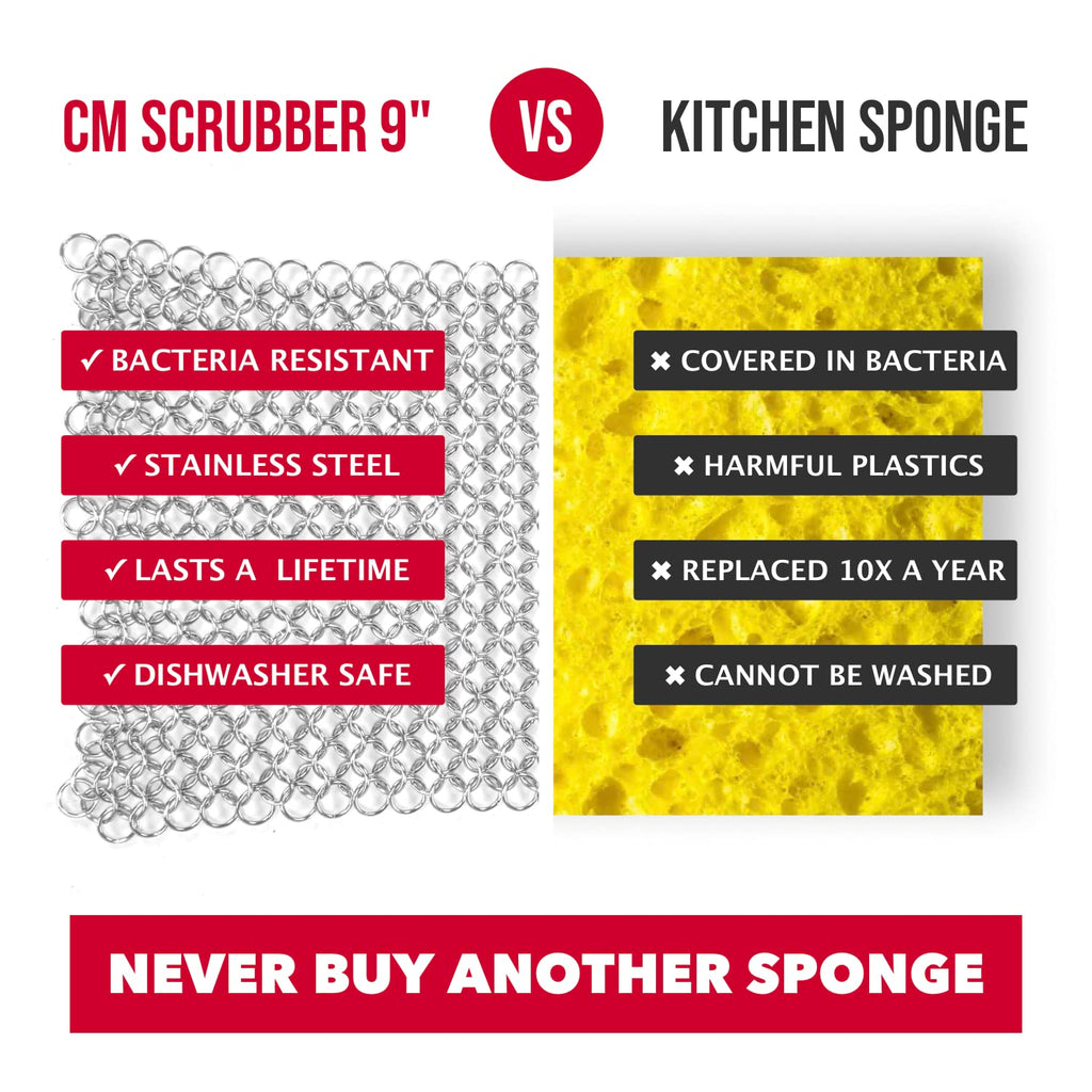 Knapp Made CM Scrubber 4" x 4" Small Ring Chainmail Cast Iron Scrubber, Premium Stainless Steel Mesh Cleaner for Pre-Seasoned Pans, Dutch Ovens, Grills and Skillets