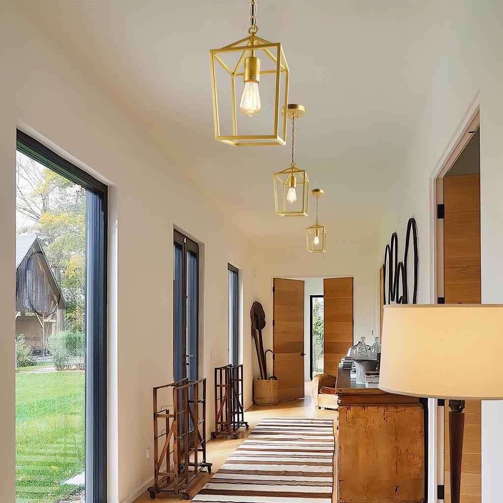 Sheetea 2-Pack Gold Pendant Lights Kitchen Island, Modern Mid Century Light Fixtures Hanging Lamp for Kitchen, Farmhouse Kitchen Pendant Lighting Over Island, Metal Cage Design
