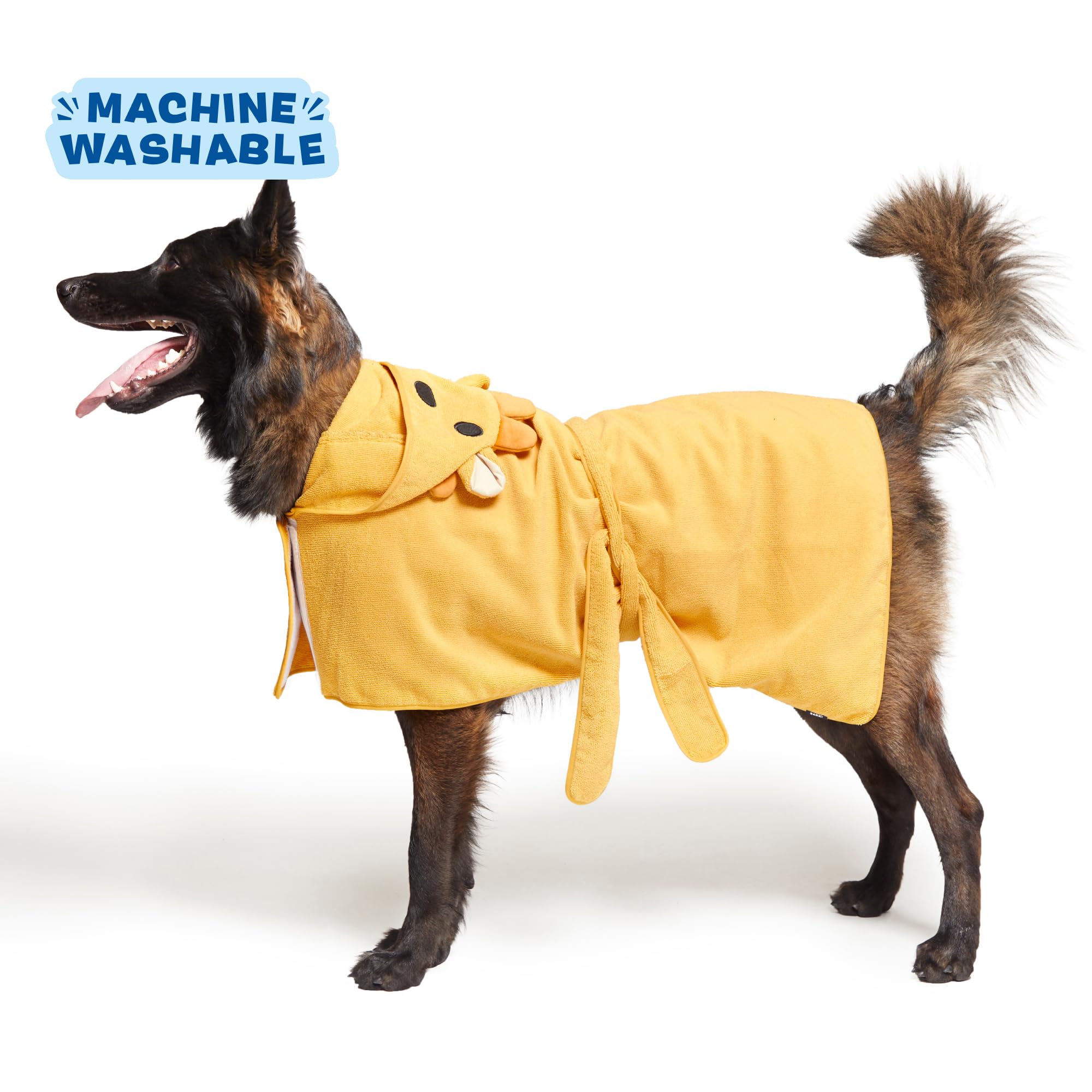 Barkbox Dog Bathrobe Fast Drying with Hook and Loop Closure & Wrap Tie Snuggle, Cute Dogs Clothes, Easy to Clean, Machine Washable, Dog Coats and Tumble Dry Low - Bunny, Medium