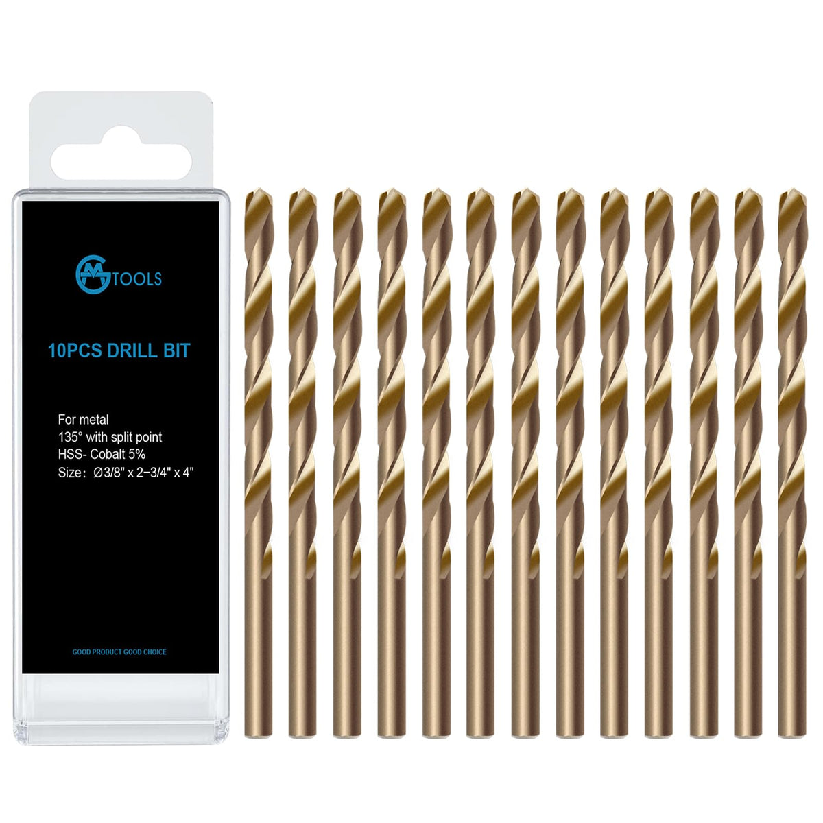 GMTOOLS 13Pcs Cobalt Drill Bits Set, M35 HSS 135 Degree Tip, Twist Jobber Length Drill Bit Kit for Hardened Metal, Cast Iron, Stainless Steel, Plastic and Wood with Storage Case 1/16"-1/4"
