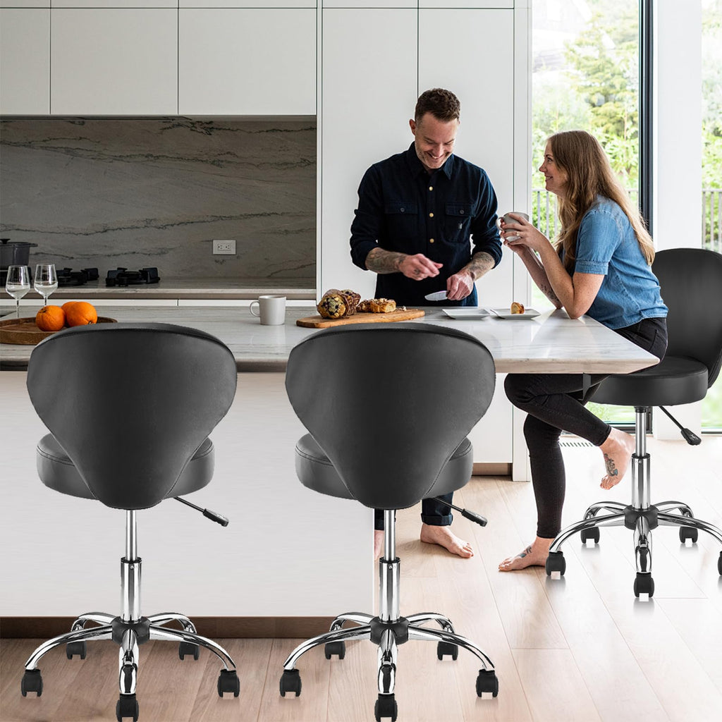 KLASIKA Leather Rolling Swivel Salon Stool Chair with Back Support Adjustable Hydraulic Seat Height 22 in for Office Massage Facial Spa Medical Drafting Tattoo Beauty Barber