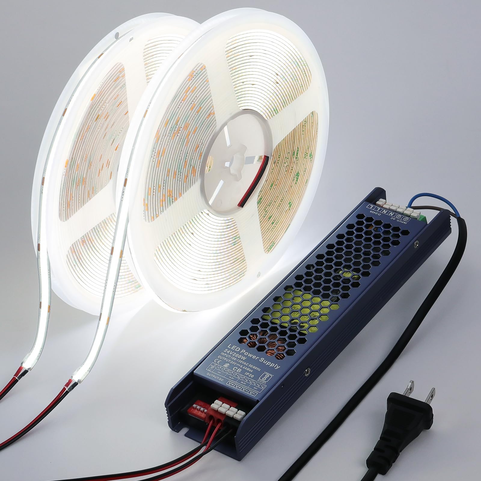 BENLUN 24V COB LED Strip Light 65.6ft (2 Rolls of 32.8ft) Kit, 3000K Warm White Cuttable 11W/M 312LEDs/M CRI 93 LED Tape Lights with Power Supply for Bedroom Kitchen Living Room Ceiling