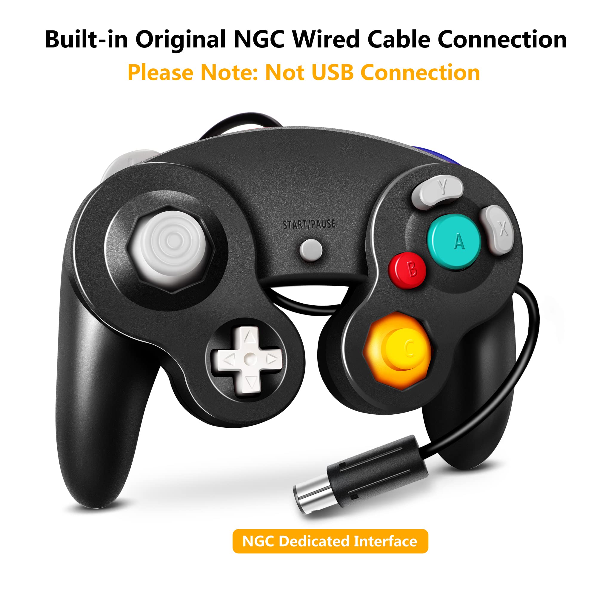 FIOTOK Gamecube Controller, Classic Wired Controller for Wii Nintendo Gamecube (Black)