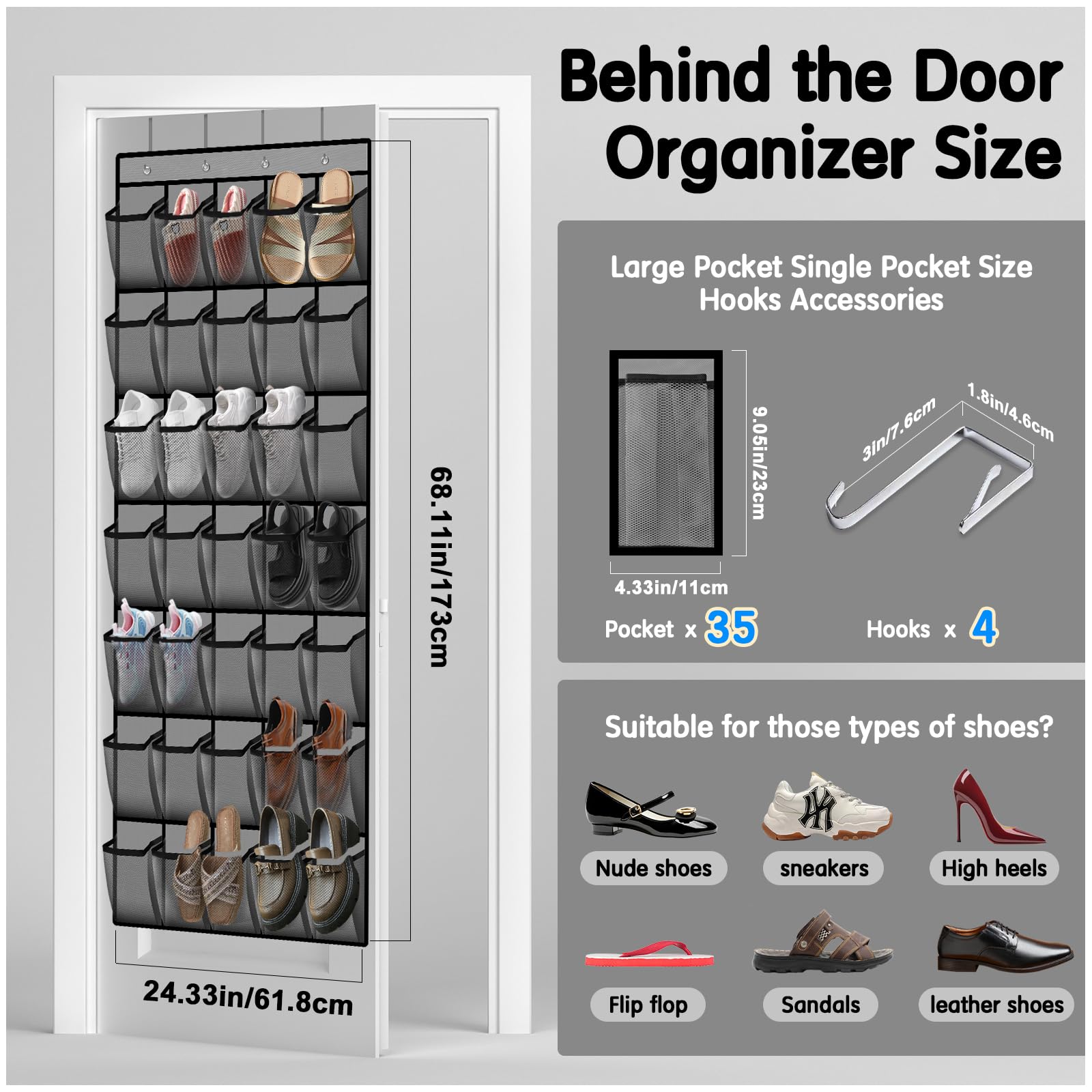 Kotkn 10 Tier Over The Door Organizer - Heavy Duty Hanging Storage Rack with Sturdy Oxford Fabric, Holds 20+ Pairs of Footwear, Boots & Sneakers, Saves 50% Closet Space(Beige)