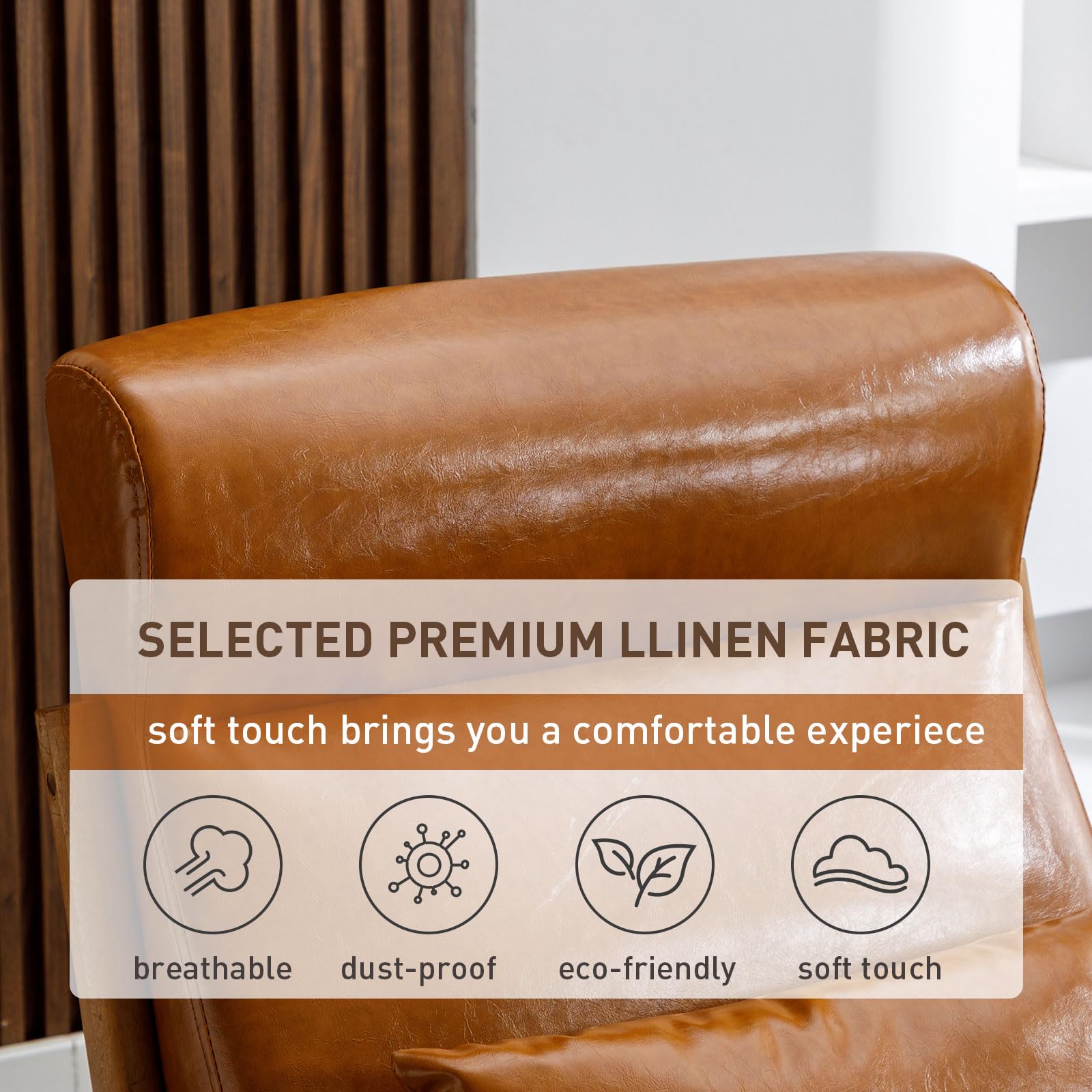ANJ Mid Century Modern Accent Chair, Comfy Fabric Living Room Chairs with Solid Wood Frame, Lounge Reading Armchair, Easy Assembly, Beige