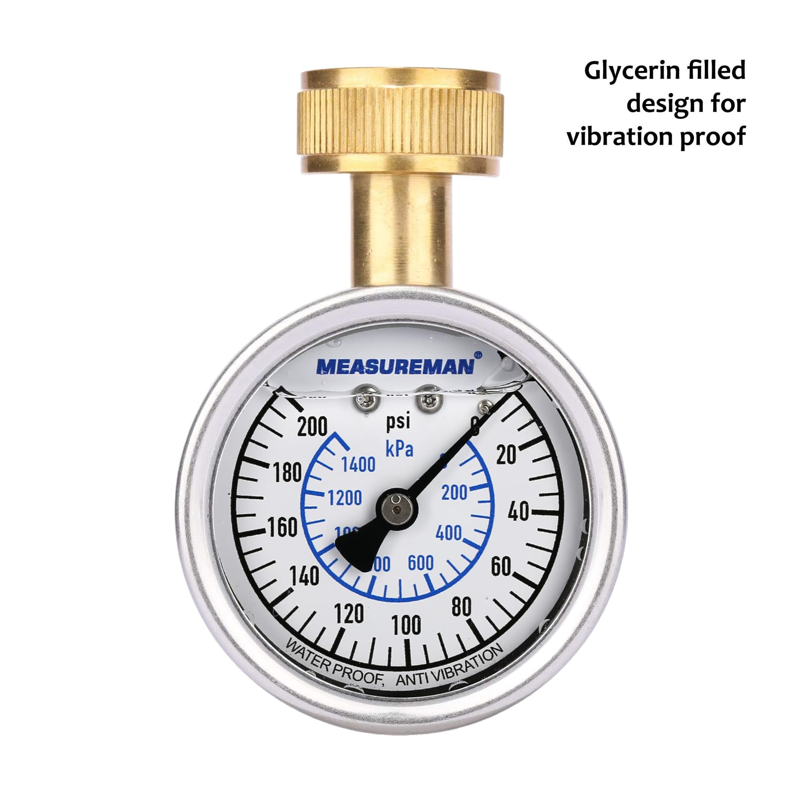 MEASUREMAN 2" Water Pressure Test Gauge, 3/4" Female Hose Thread, 0-200 psi/kpa with Maximum Pressure Memory (Pack of 2)